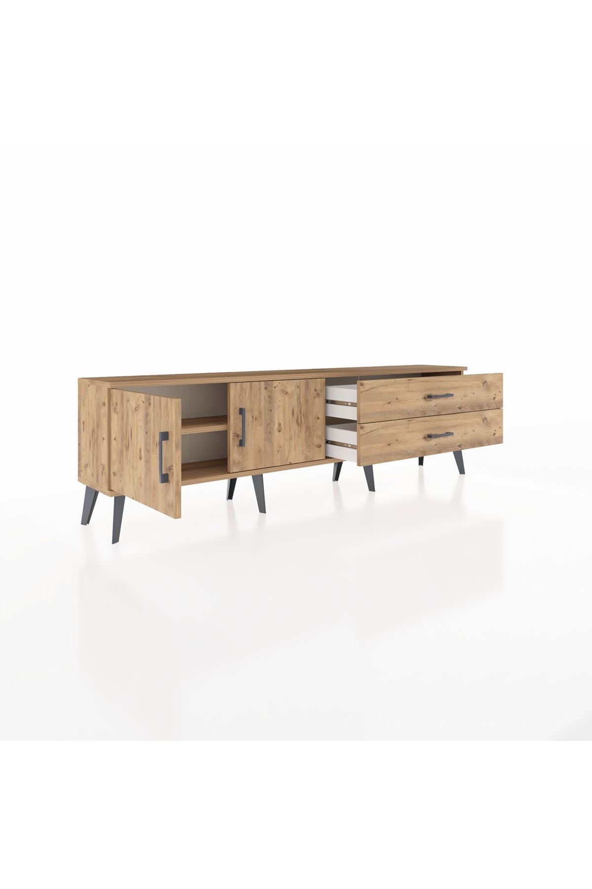 Arges TV Ünitesi Tek Raflı 2 Çekmeceli 2 Kapaklı 176x30x51 Çam-Çam/Çam