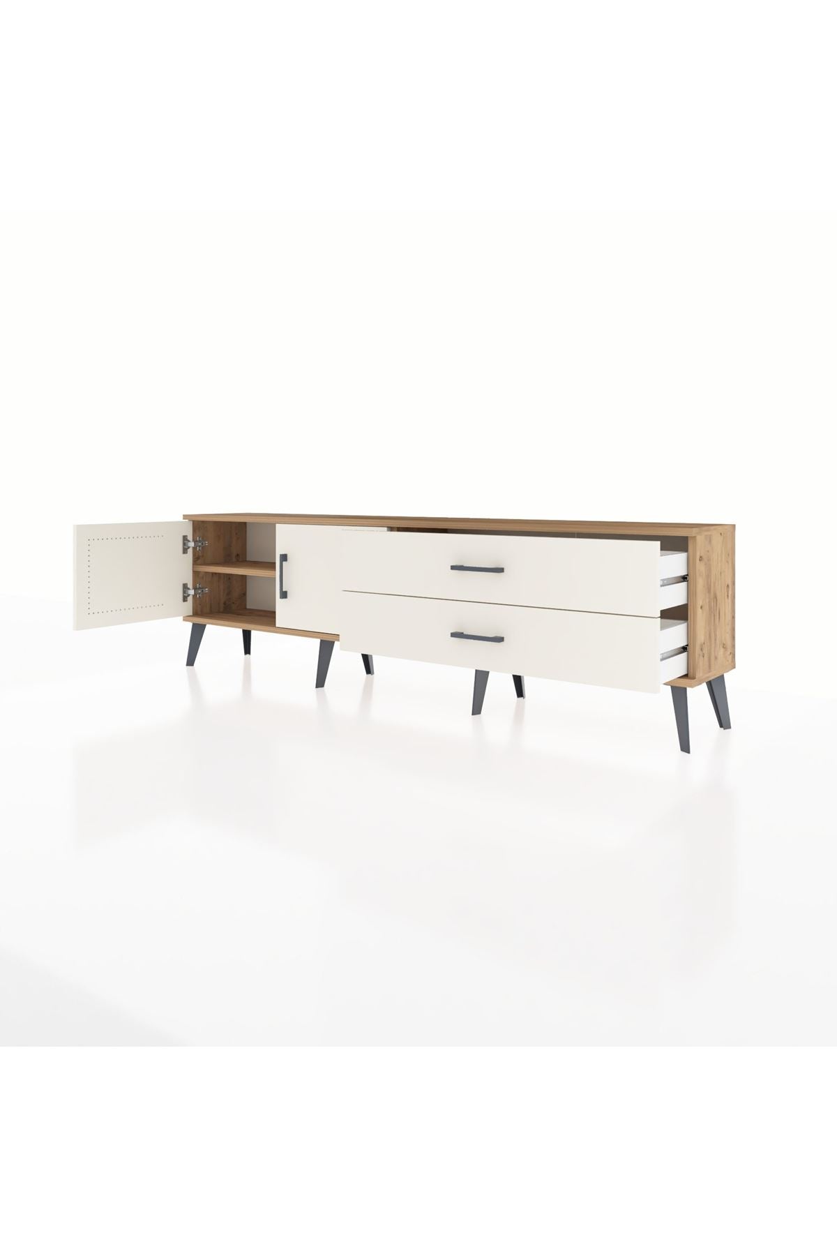 Arges TV Ünitesi Tek Raflı 2 Çekmeceli 2 Kapaklı 176x30x51 Çam-Aytaşı/Aytaşı