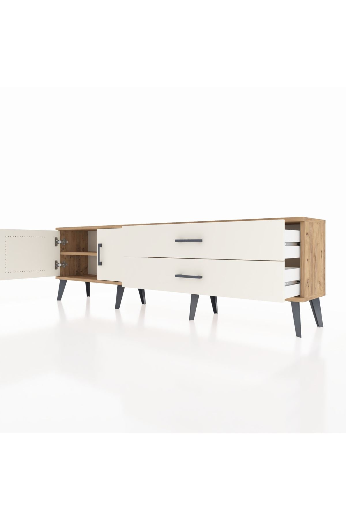 Arges TV Ünitesi Tek Raflı 2 Çekmeceli 2 Kapaklı 176x30x51 Çam-Aytaşı/Aytaşı