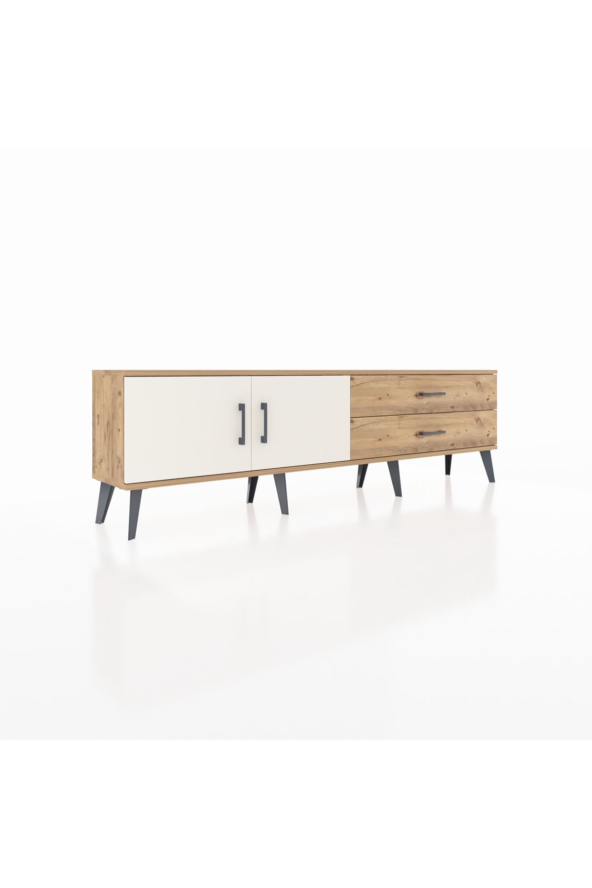 Arges TV Ünitesi Tek Raflı 2 Çekmeceli 2 Kapaklı 176x30x51 Çam-Aytaşı/Çam