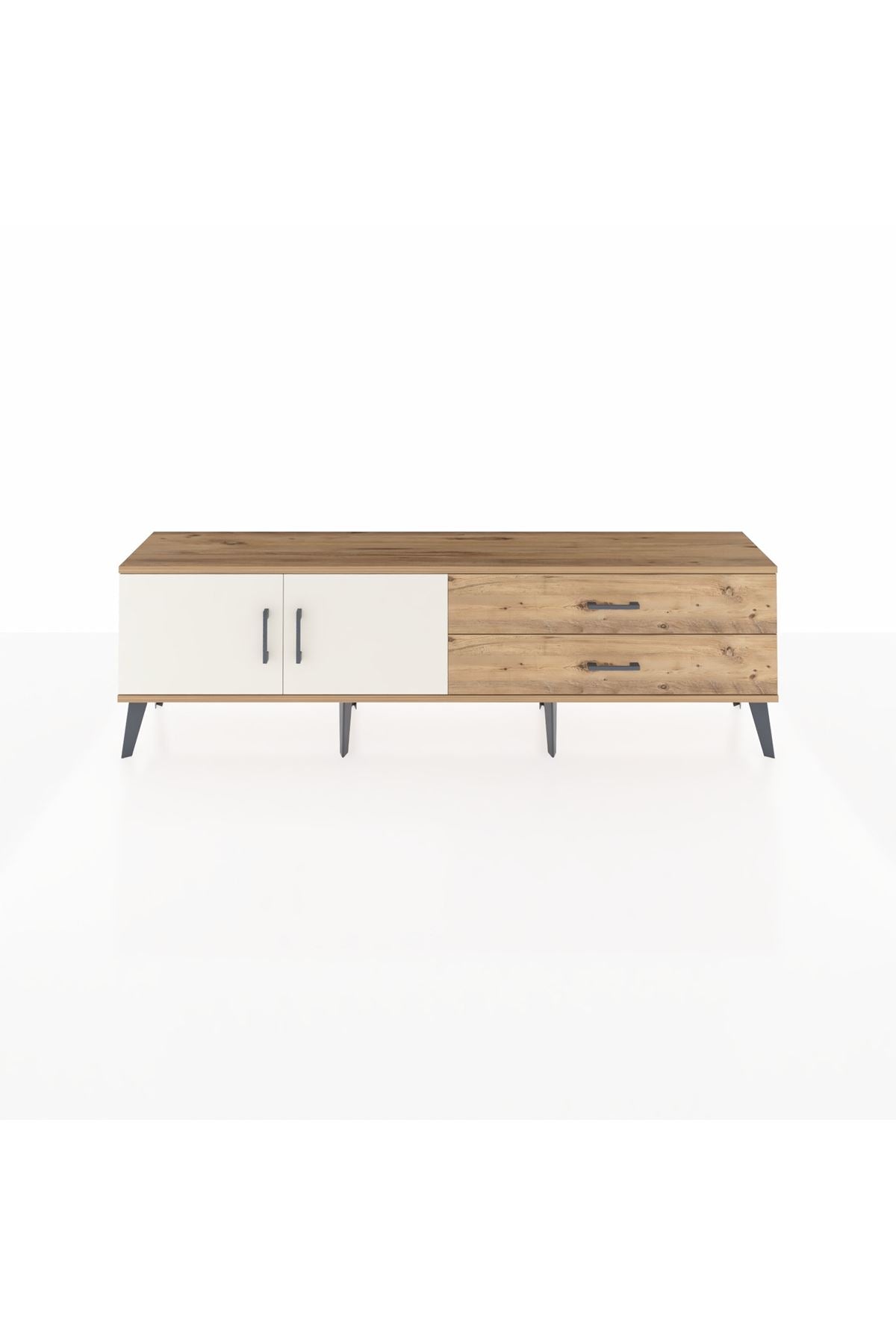 Arges TV Ünitesi Tek Raflı 2 Çekmeceli 2 Kapaklı 176x30x51 Çam-Aytaşı/Çam