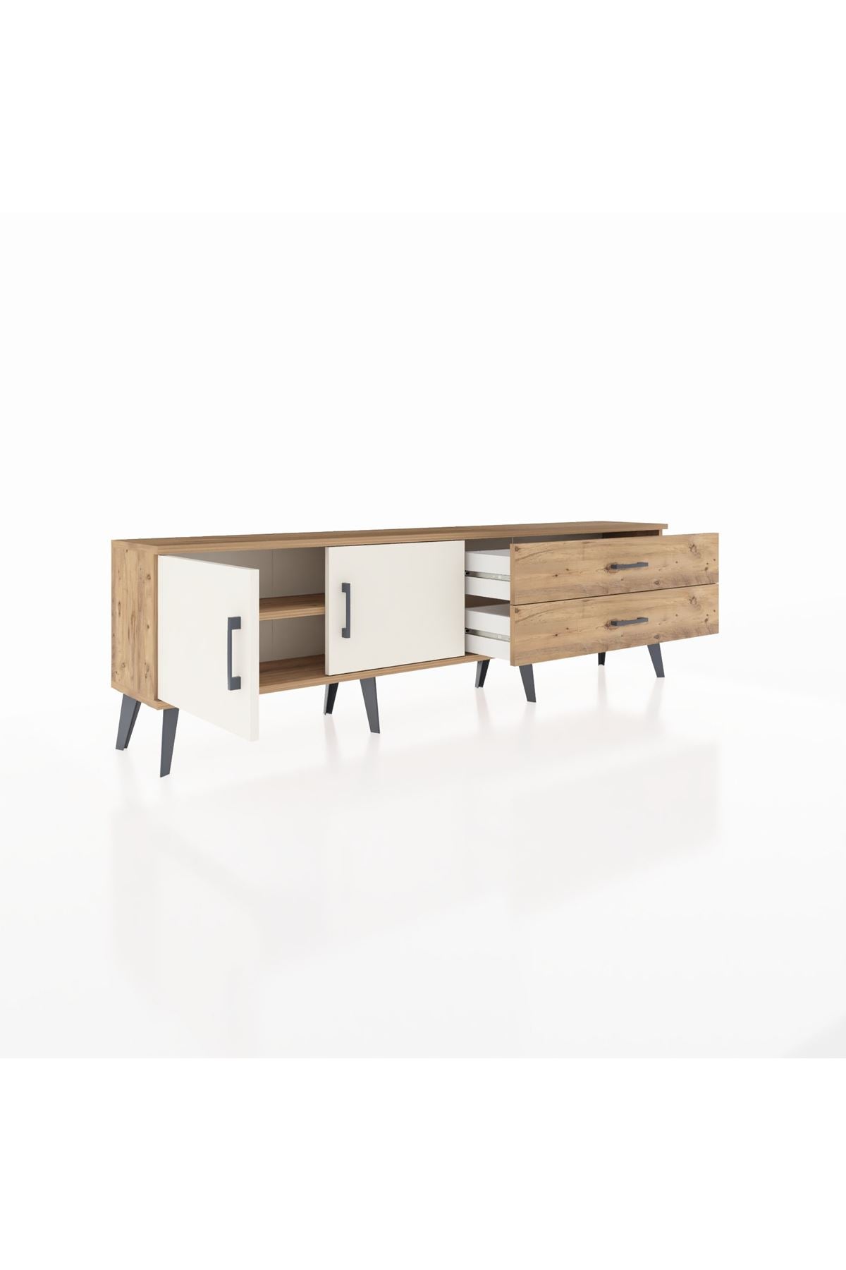 Arges TV Ünitesi Tek Raflı 2 Çekmeceli 2 Kapaklı 176x30x51 Çam-Aytaşı/Çam