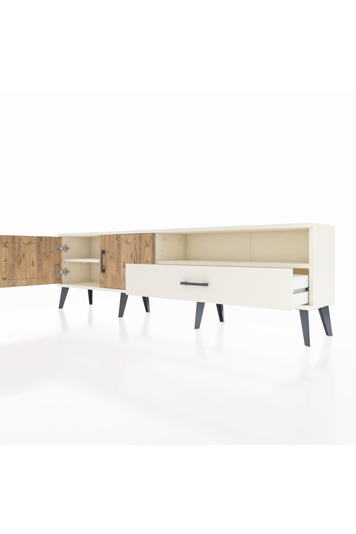 Arges TV Ünitesi 2 Raflı Tek Çekmeceli 2 Kapaklı 176x30x51 Aytaşı-Çam/Aytaşı