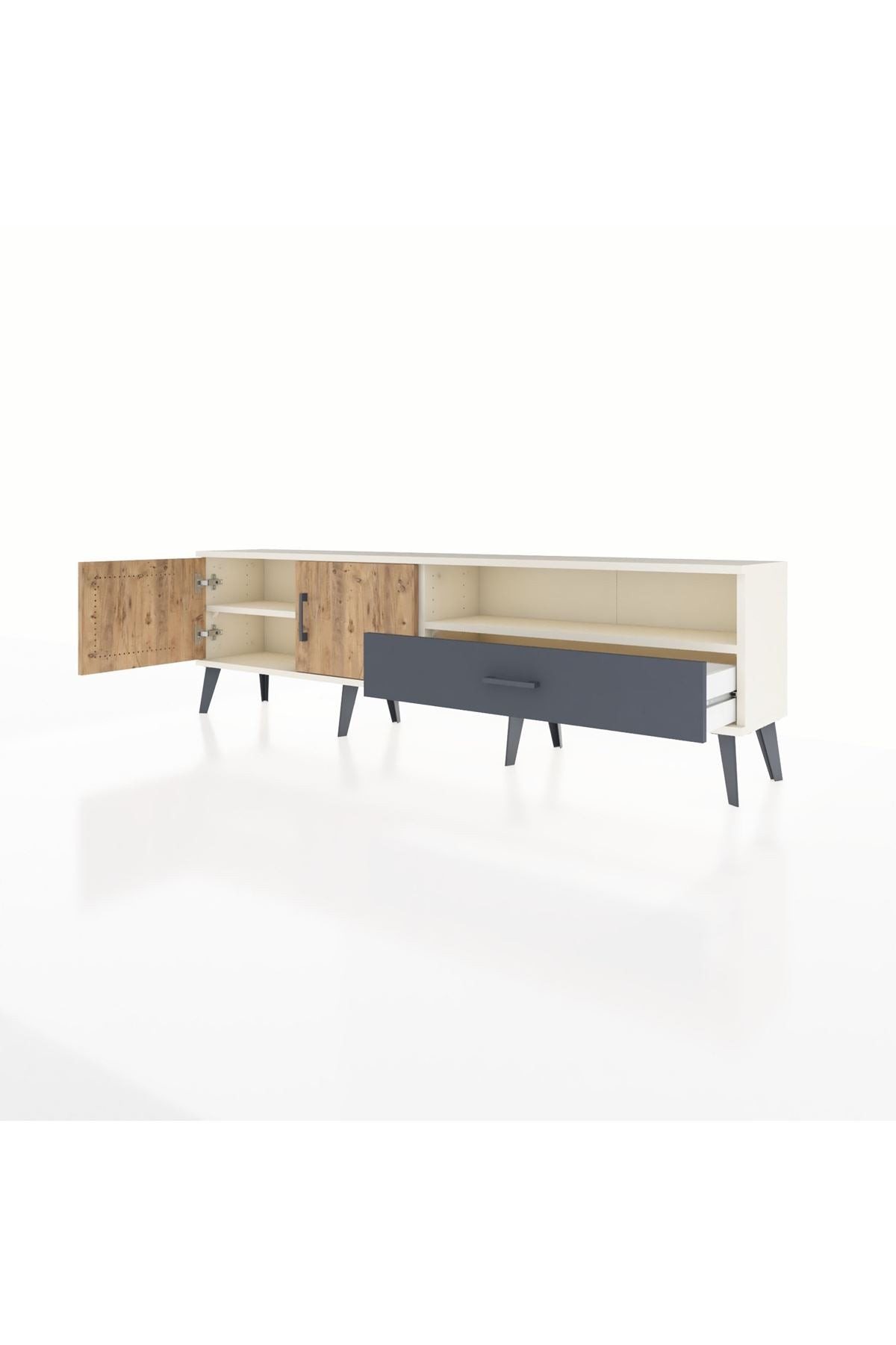 Arges TV Ünitesi 2 Raflı Tek Çekmeceli 2 Kapaklı 176x30x51 Aytaşı-Çam/Antrasit