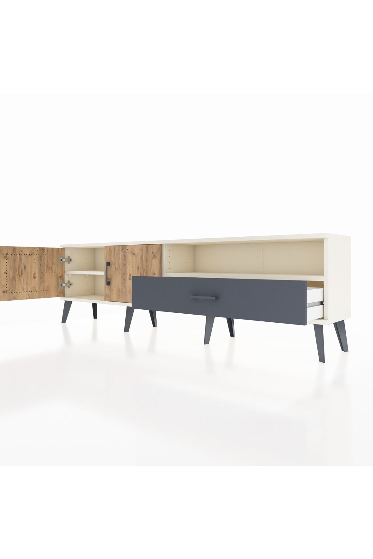 Arges TV Ünitesi 2 Raflı Tek Çekmeceli 2 Kapaklı 176x30x51 Aytaşı-Çam/Antrasit