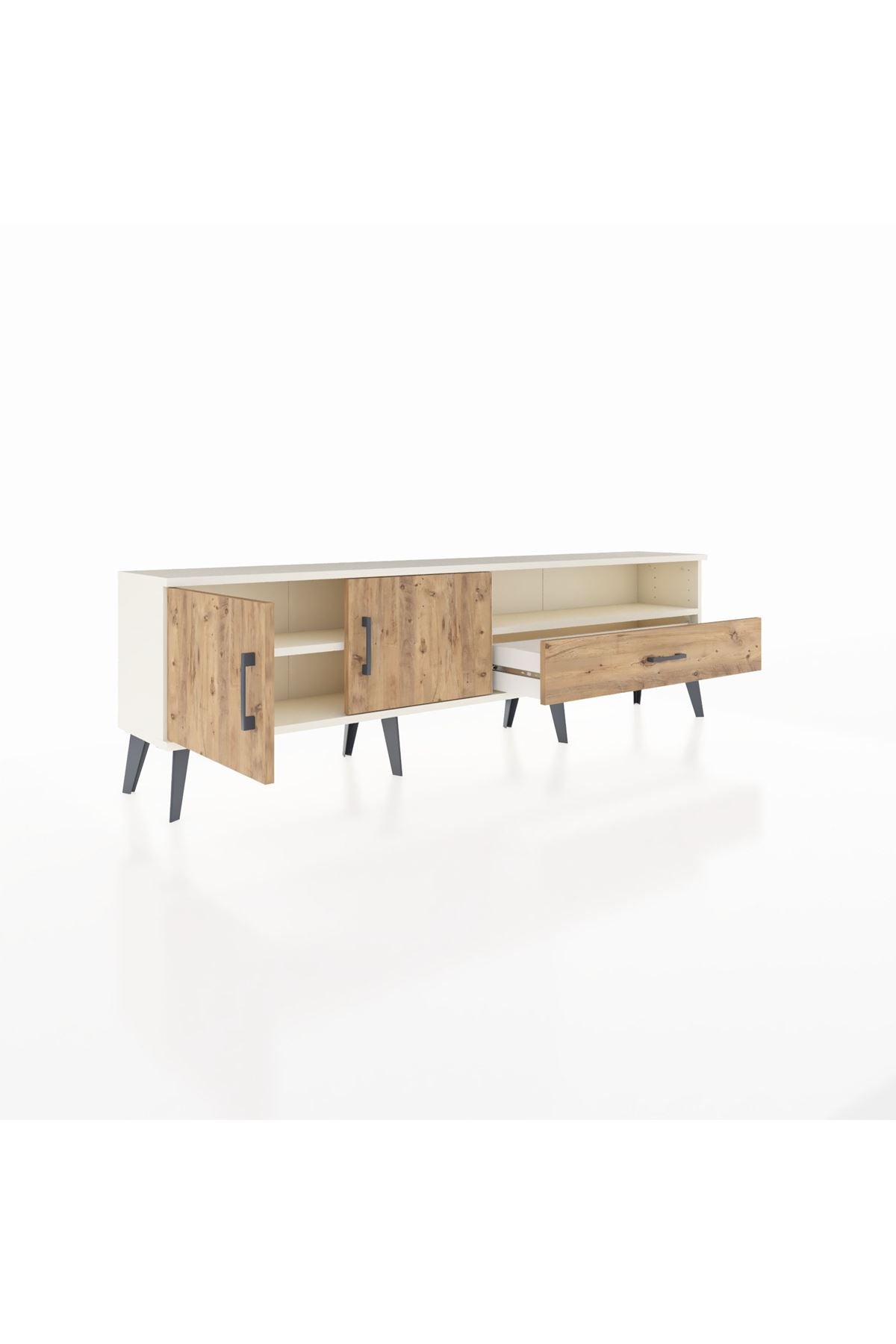 Arges TV Ünitesi 2 Raflı Tek Çekmeceli 2 Kapaklı 176x30x51 Aytaşı-Çam/Çam