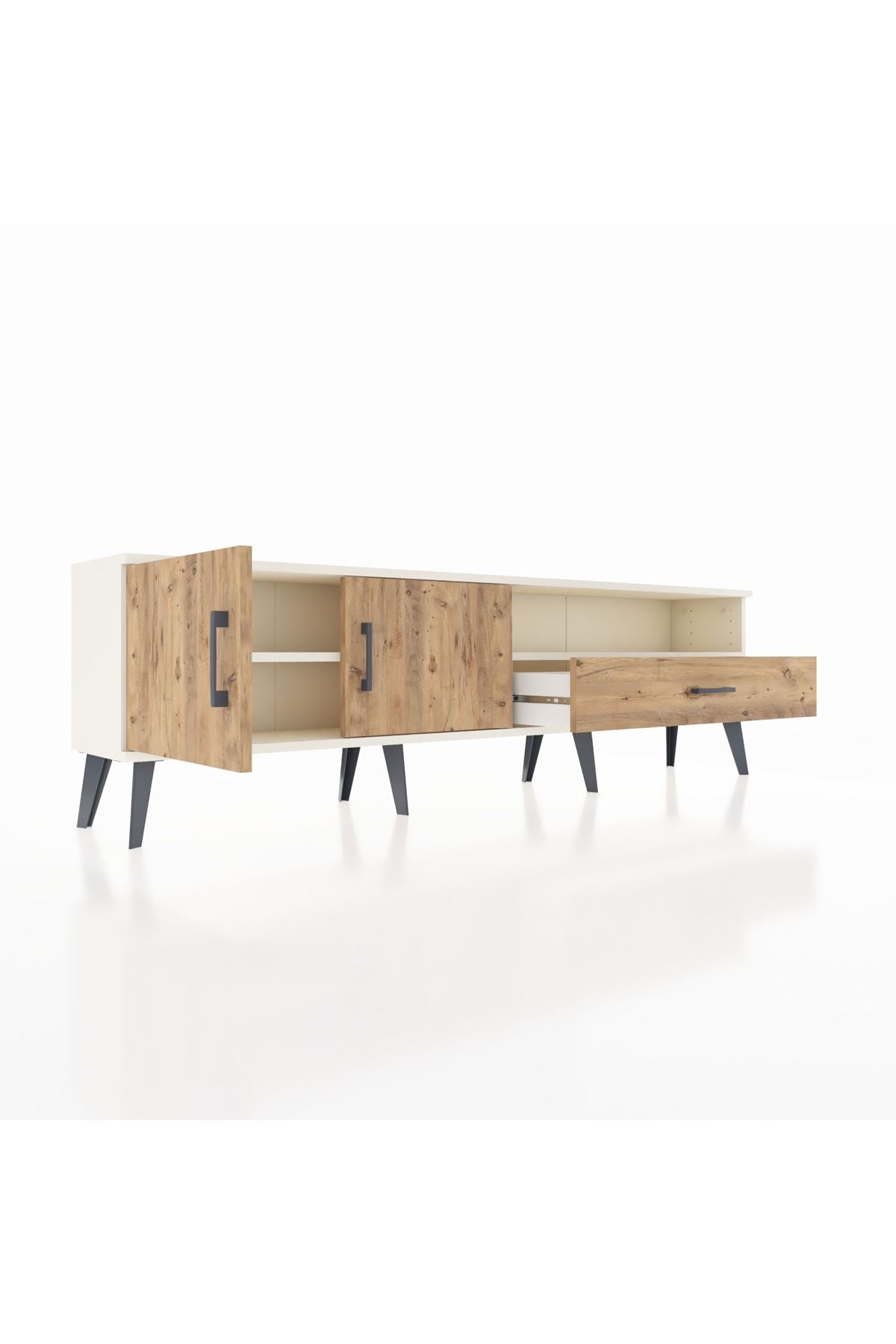 Arges TV Ünitesi 2 Raflı Tek Çekmeceli 2 Kapaklı 176x30x51 Aytaşı-Çam/Çam