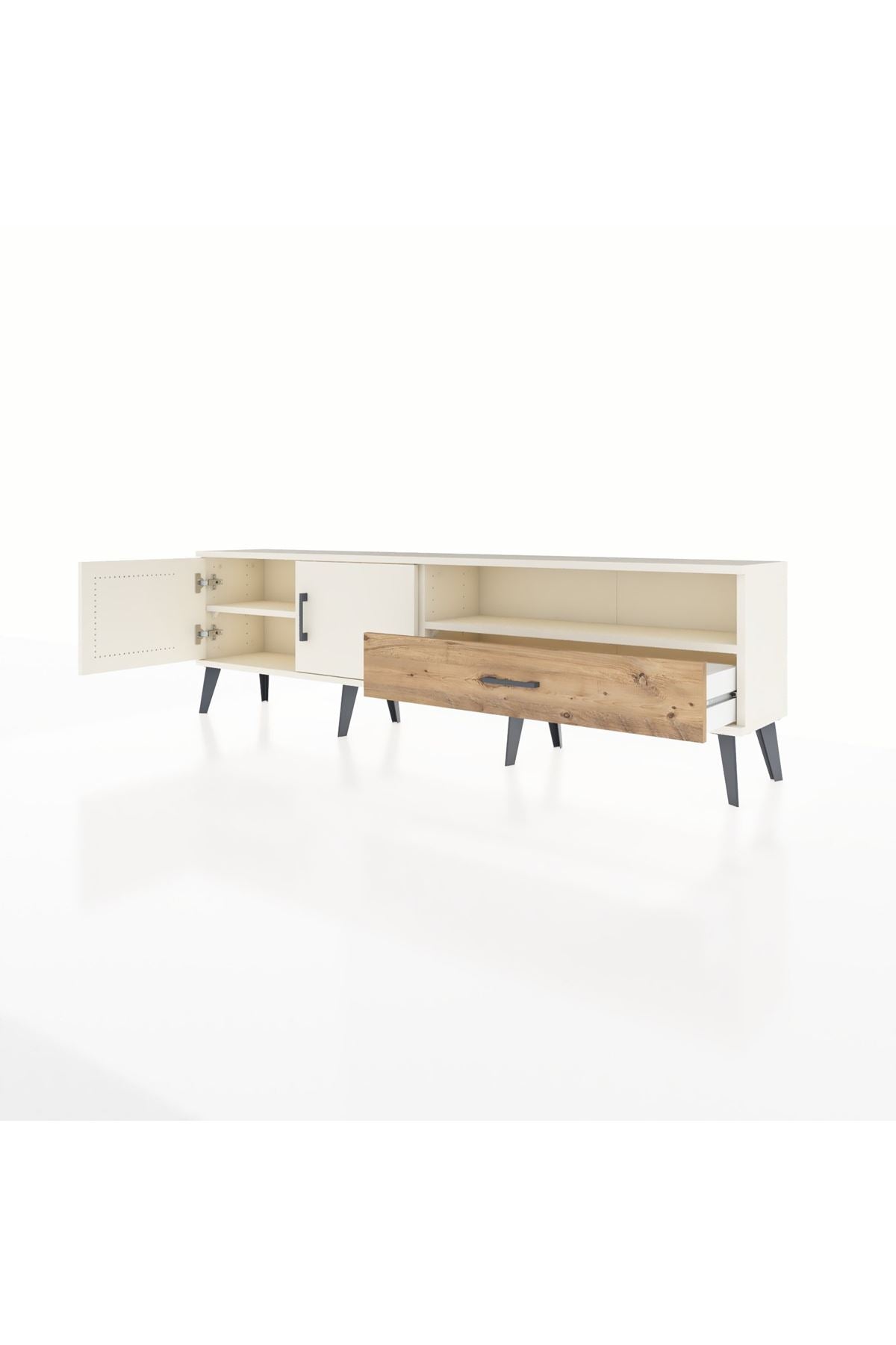 Arges TV Ünitesi 2 Raflı Tek Çekmeceli 2 Kapaklı 176x30x51 Aytaşı-Aytaşı/Çam