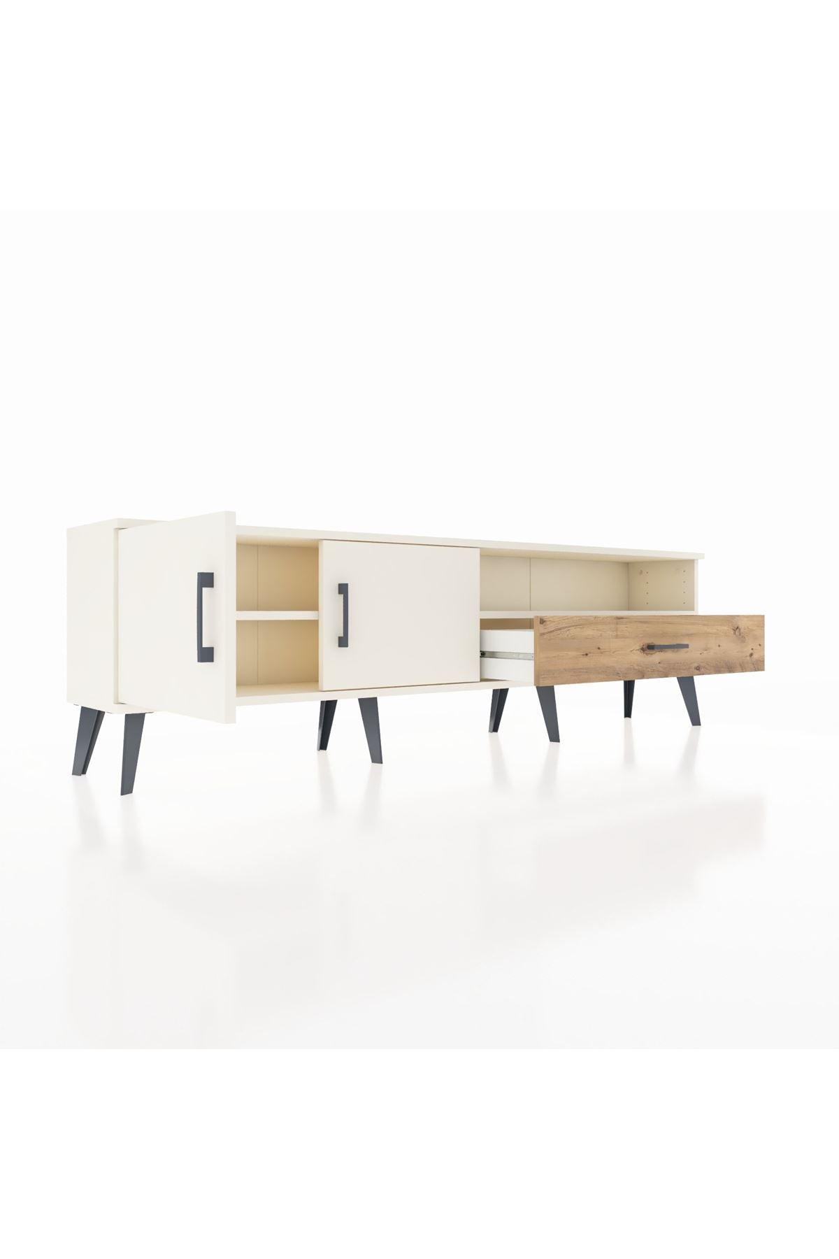 Arges TV Ünitesi 2 Raflı Tek Çekmeceli 2 Kapaklı 176x30x51 Aytaşı-Aytaşı/Çam