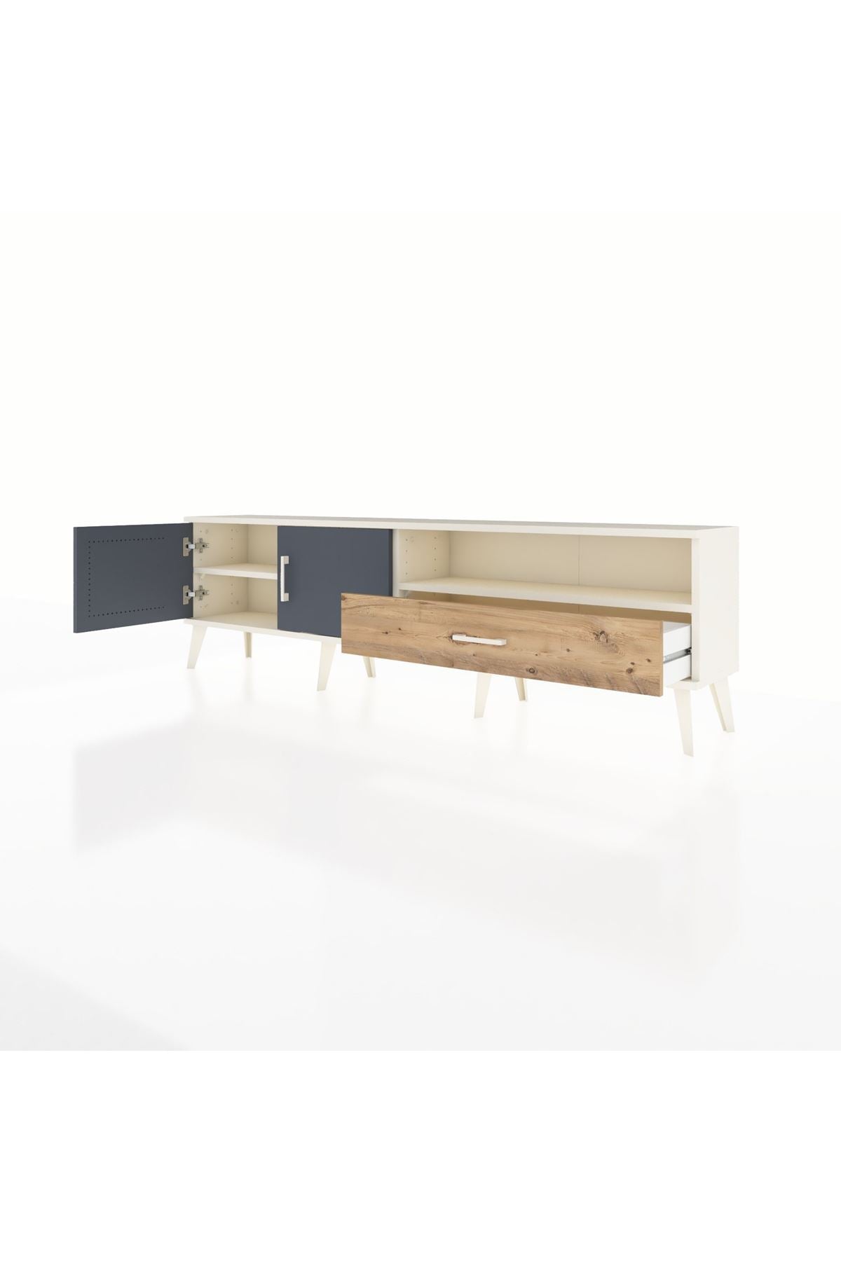 Arges TV Ünitesi 2 Raflı Tek Çekmeceli 2 Kapaklı 176x30x51 Aytaşı-Antrasit/Çam