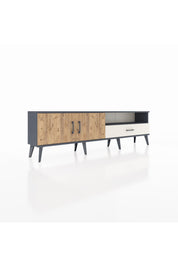 Arges TV Ünitesi 2 Raflı Tek Çekmeceli 2 Kapaklı 176x30x51 Antrasit-Çam/Aytaşı