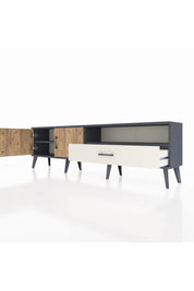 Arges TV Ünitesi 2 Raflı Tek Çekmeceli 2 Kapaklı 176x30x51 Antrasit-Çam/Aytaşı