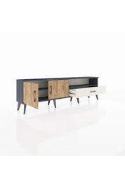 Arges TV Ünitesi 2 Raflı Tek Çekmeceli 2 Kapaklı 176x30x51 Antrasit-Çam/Aytaşı