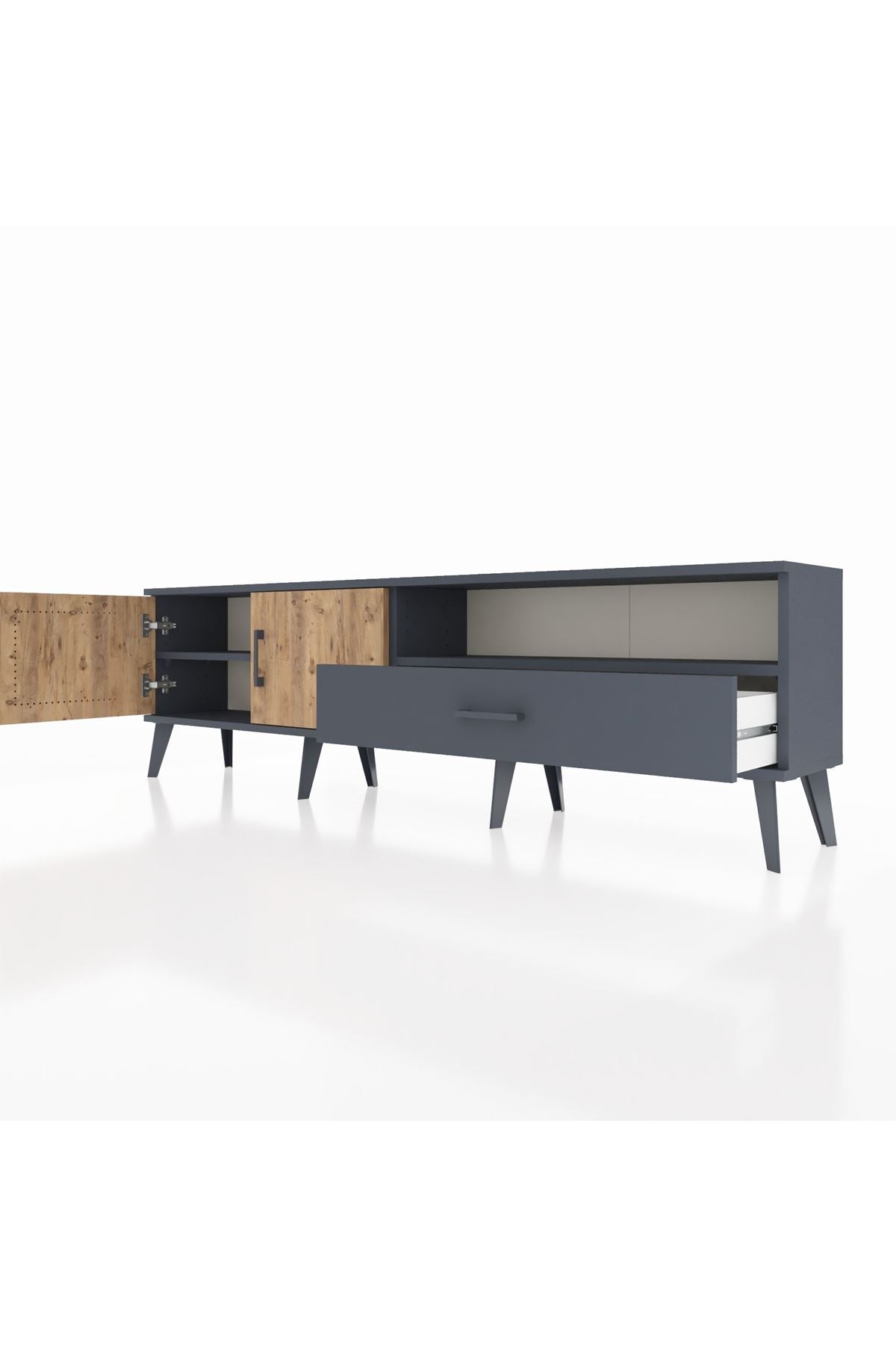 Arges TV Ünitesi 2 Raflı Tek Çekmeceli 2 Kapaklı 176x30x51 Antrasit-Çam/Antrasit