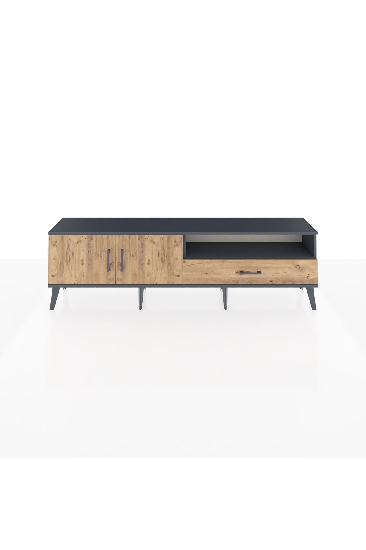 Arges TV Ünitesi 2 Raflı Tek Çekmeceli 2 Kapaklı 176x30x51 Antrasit-Çam/Çam
