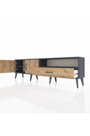 Arges TV Ünitesi 2 Raflı Tek Çekmeceli 2 Kapaklı 176x30x51 Antrasit-Çam/Çam