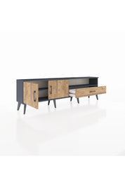 Arges TV Ünitesi 2 Raflı Tek Çekmeceli 2 Kapaklı 176x30x51 Antrasit-Çam/Çam