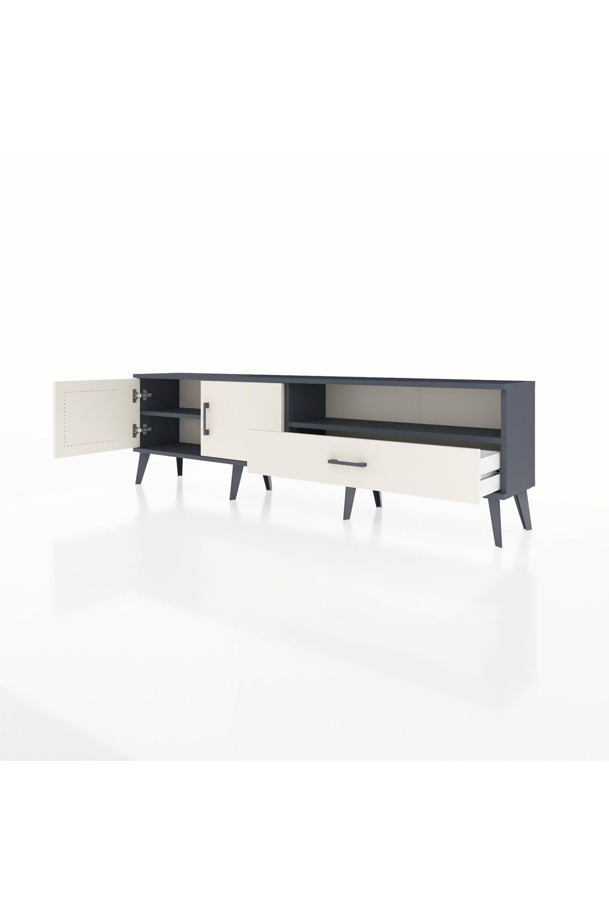 Arges TV Ünitesi 2 Raflı Tek Çekmeceli 2 Kapaklı 176x30x51 Antrasit-Aytaşı/Aytaşı