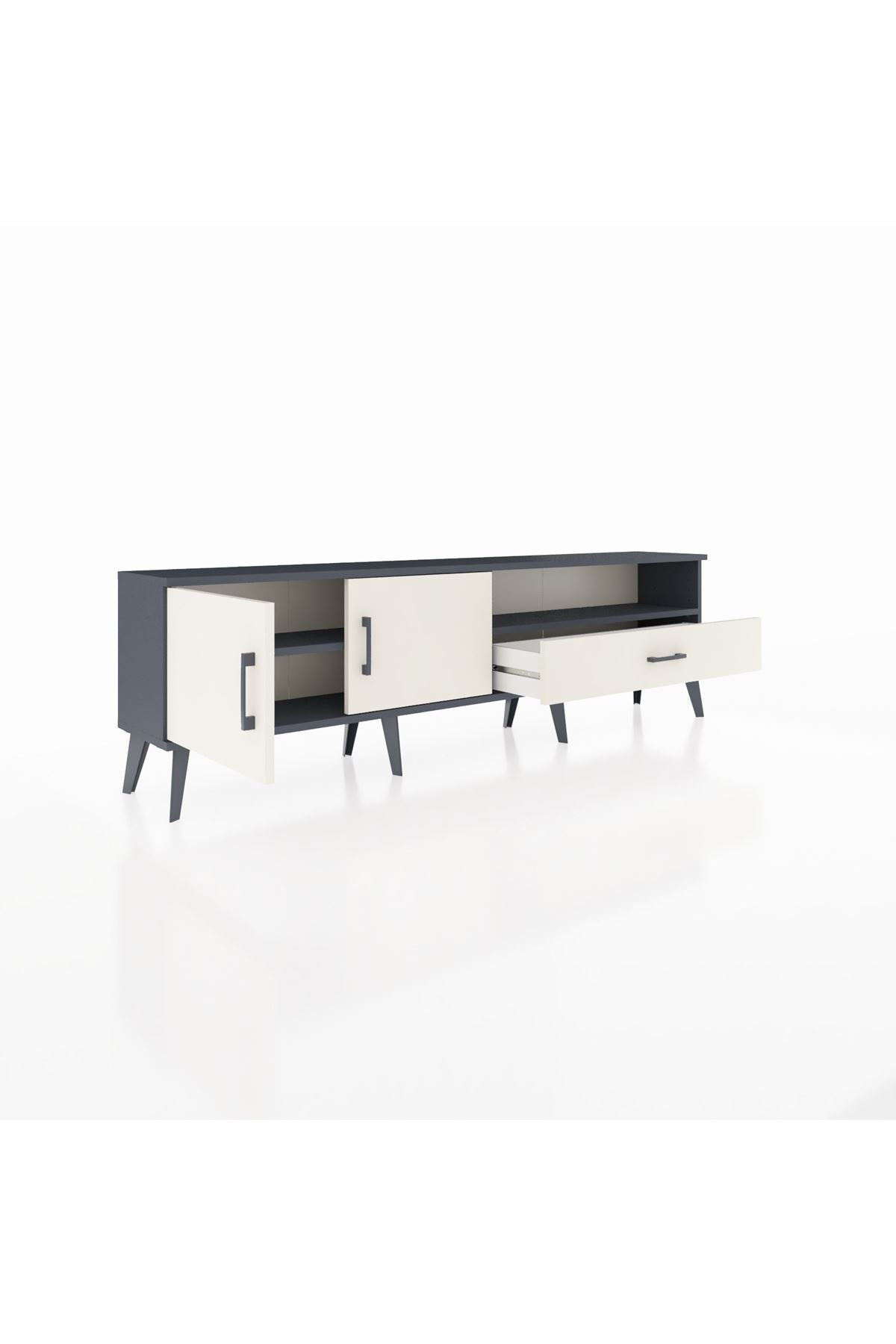 Arges TV Ünitesi 2 Raflı Tek Çekmeceli 2 Kapaklı 176x30x51 Antrasit-Aytaşı/Aytaşı