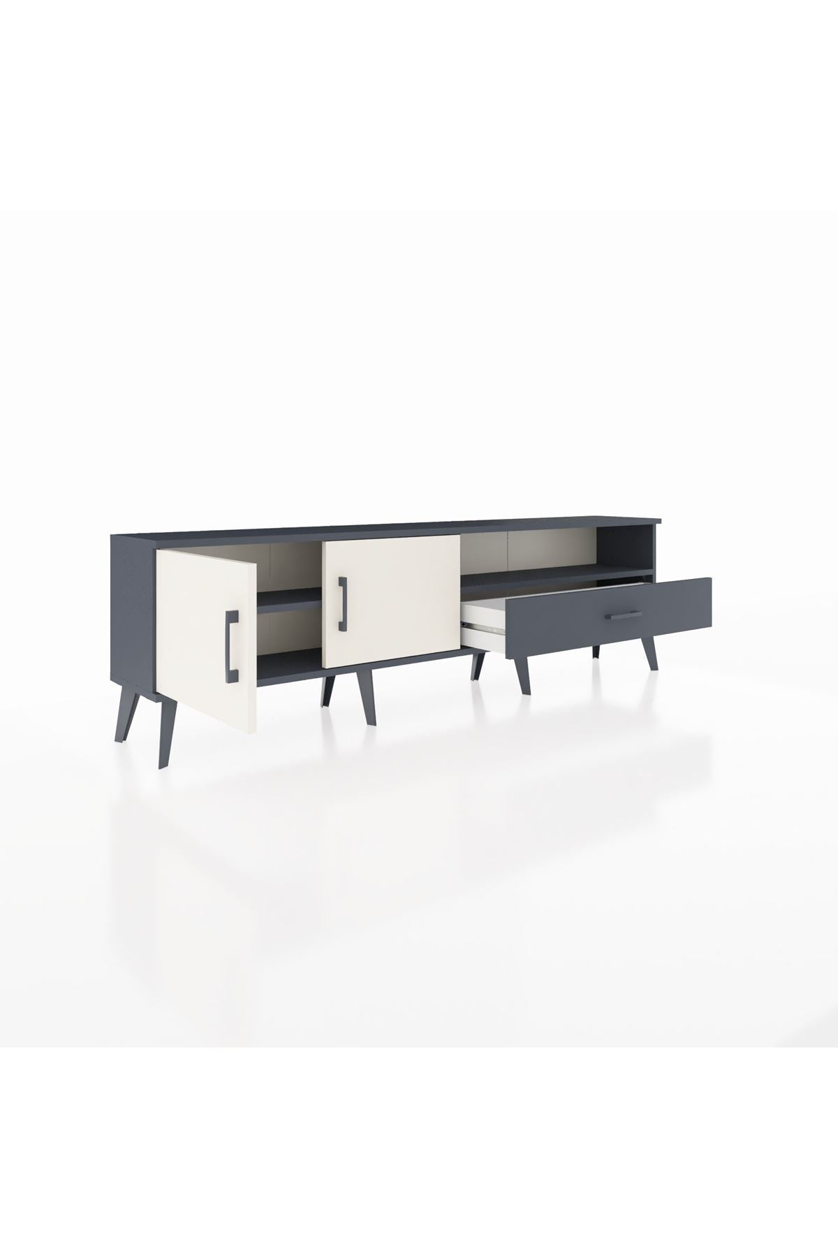 Arges TV Ünitesi 2 Raflı Tek Çekmeceli 2 Kapaklı 176x30x51 Antrasit-Aytaşı/Antrasit
