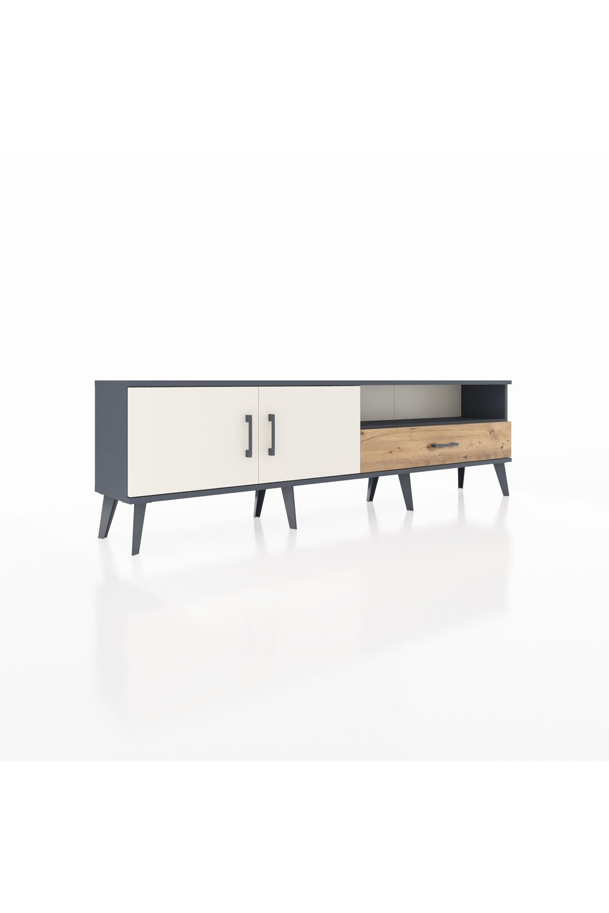 Arges TV Ünitesi 2 Raflı Tek Çekmeceli 2 Kapaklı 176x30x51 Antrasit-Aytaşı/Çam
