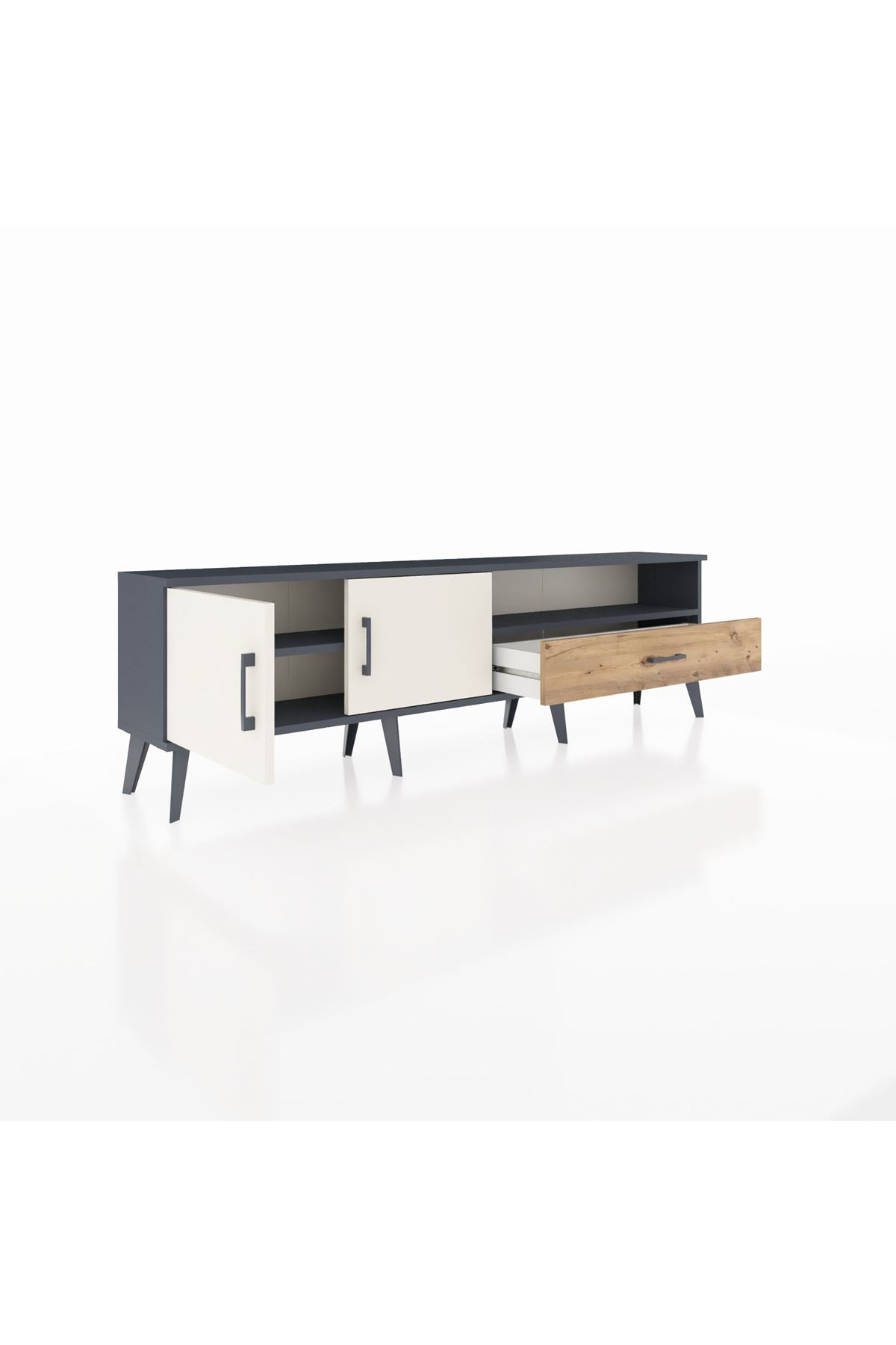 Arges TV Ünitesi 2 Raflı Tek Çekmeceli 2 Kapaklı 176x30x51 Antrasit-Aytaşı/Çam