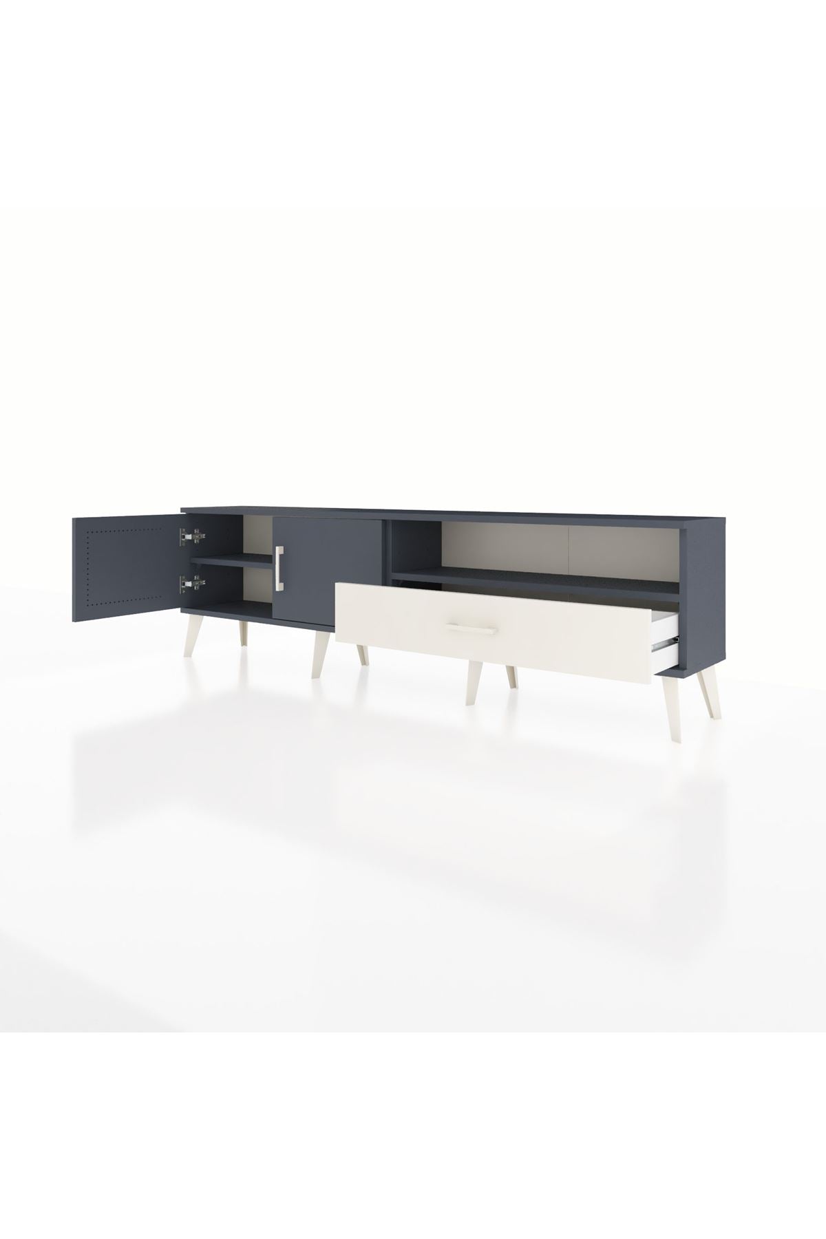 Arges TV Ünitesi 2 Raflı Tek Çekmeceli 2 Kapaklı 176x30x51 Antrasit-Antrasit/Aytaşı