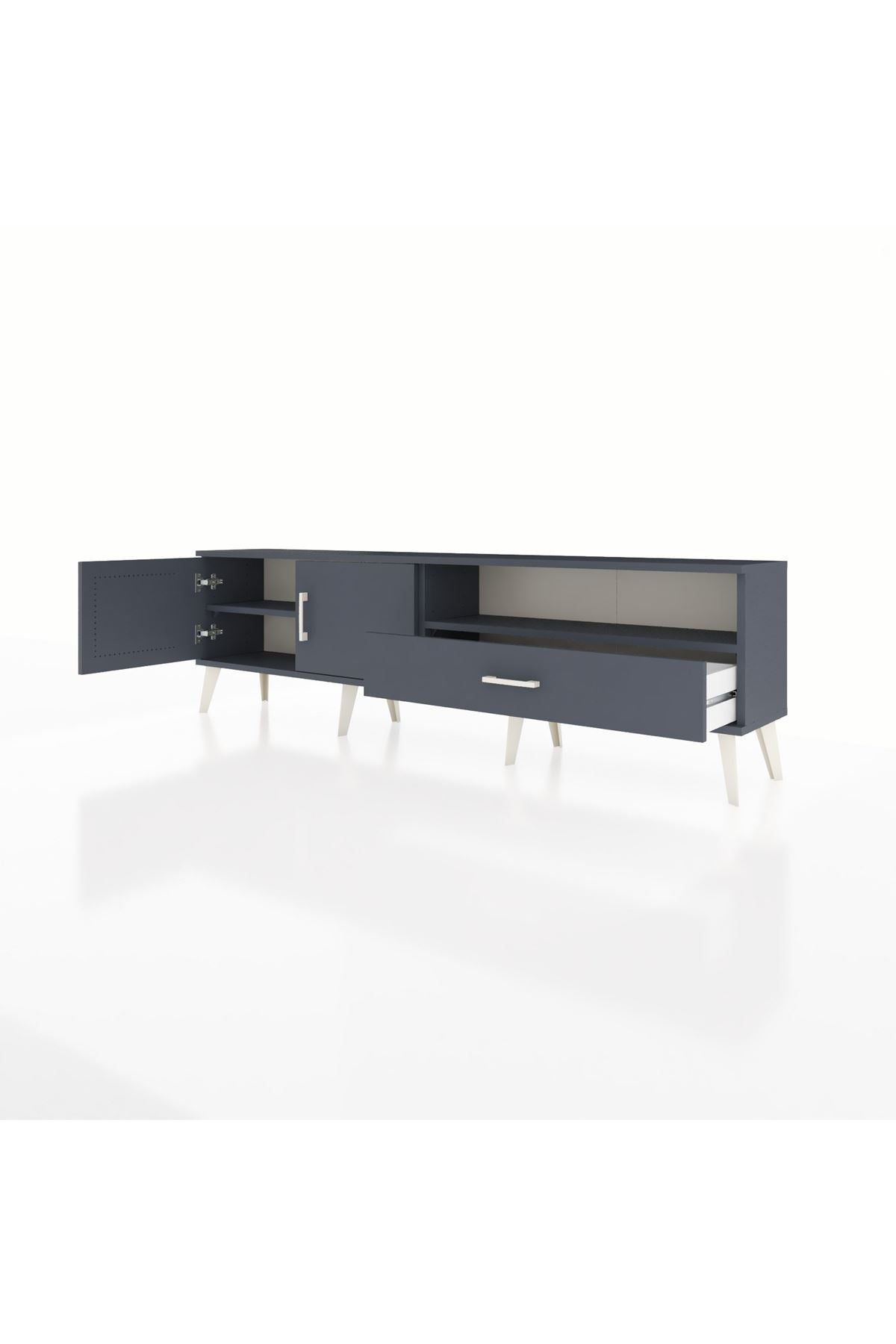 Arges TV Ünitesi 2 Raflı Tek Çekmeceli 2 Kapaklı 176x30x51 Antrasit-Antrasit/Antrasit