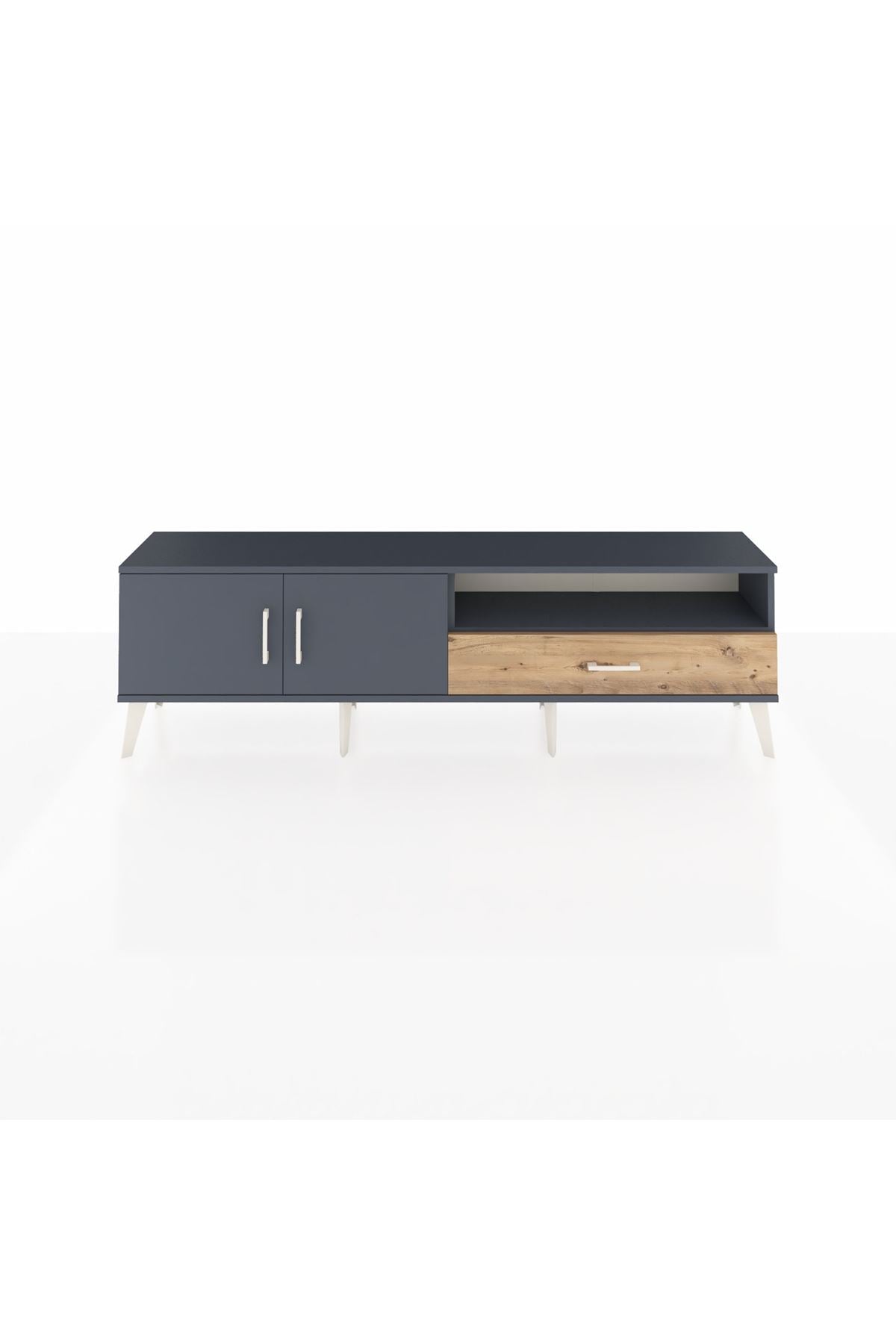 Arges TV Ünitesi 2 Raflı Tek Çekmeceli 2 Kapaklı 176x30x51 Antrasit-Antrasit/Çam