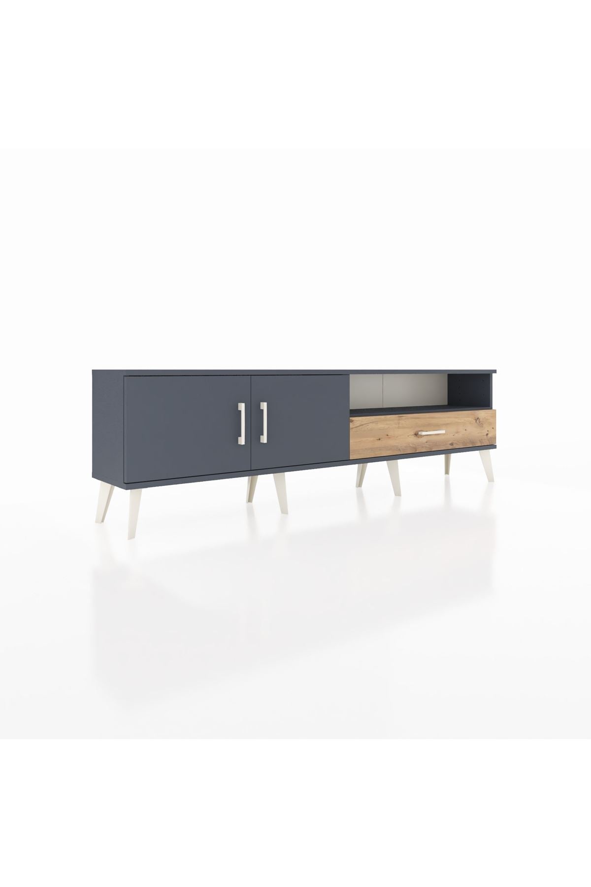 Arges TV Ünitesi 2 Raflı Tek Çekmeceli 2 Kapaklı 176x30x51 Antrasit-Antrasit/Çam