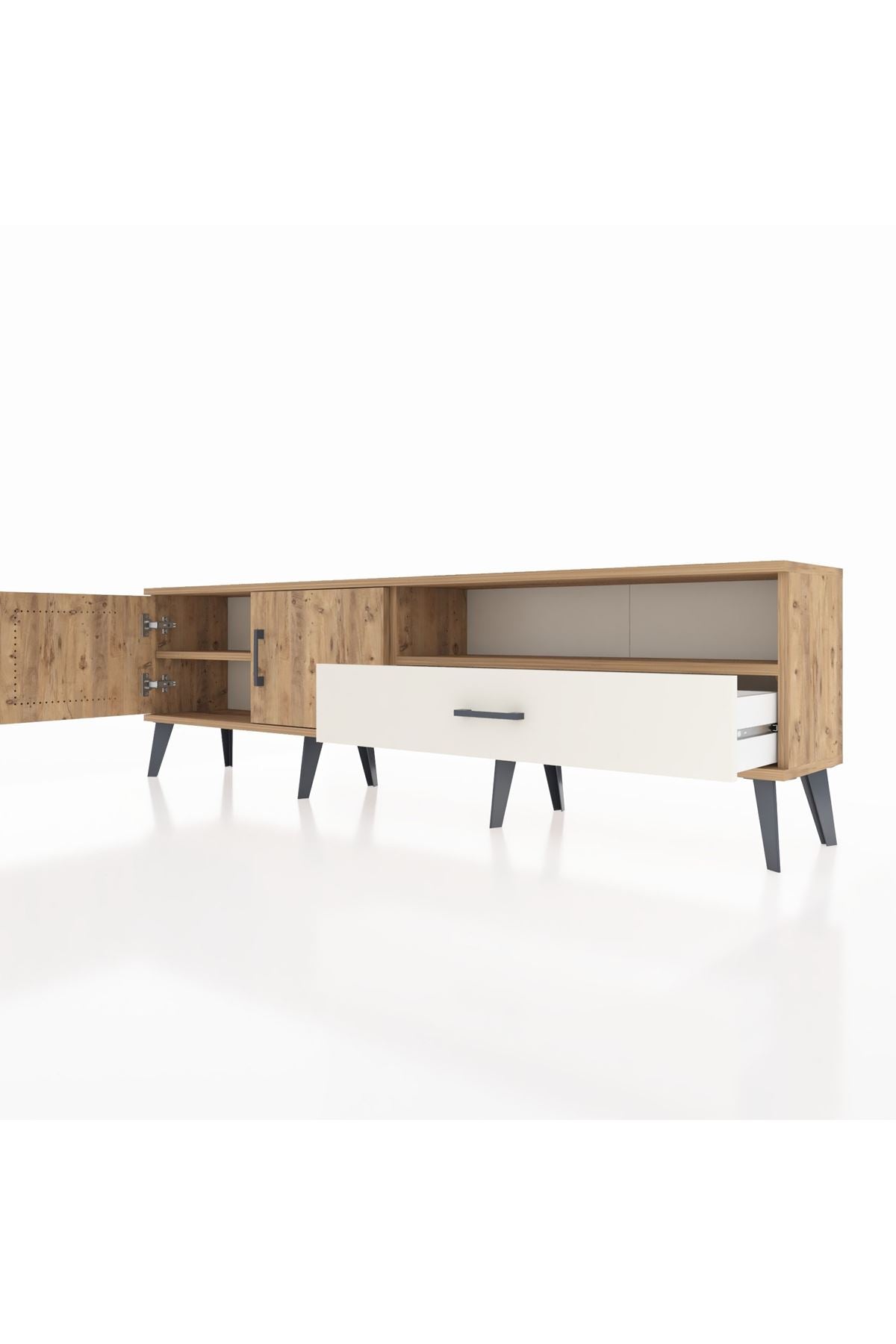 Arges TV Ünitesi 2 Raflı Tek Çekmeceli 2 Kapaklı 176x30x51 Çam-Çam/Aytaşı