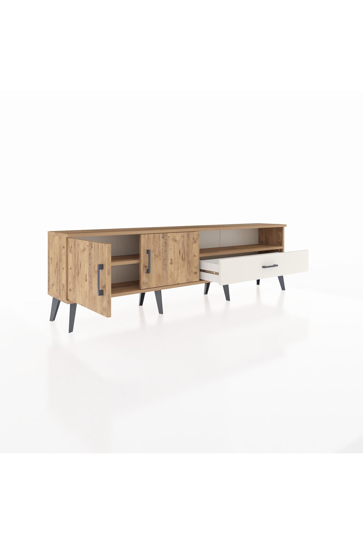 Arges TV Ünitesi 2 Raflı Tek Çekmeceli 2 Kapaklı 176x30x51 Çam-Çam/Aytaşı