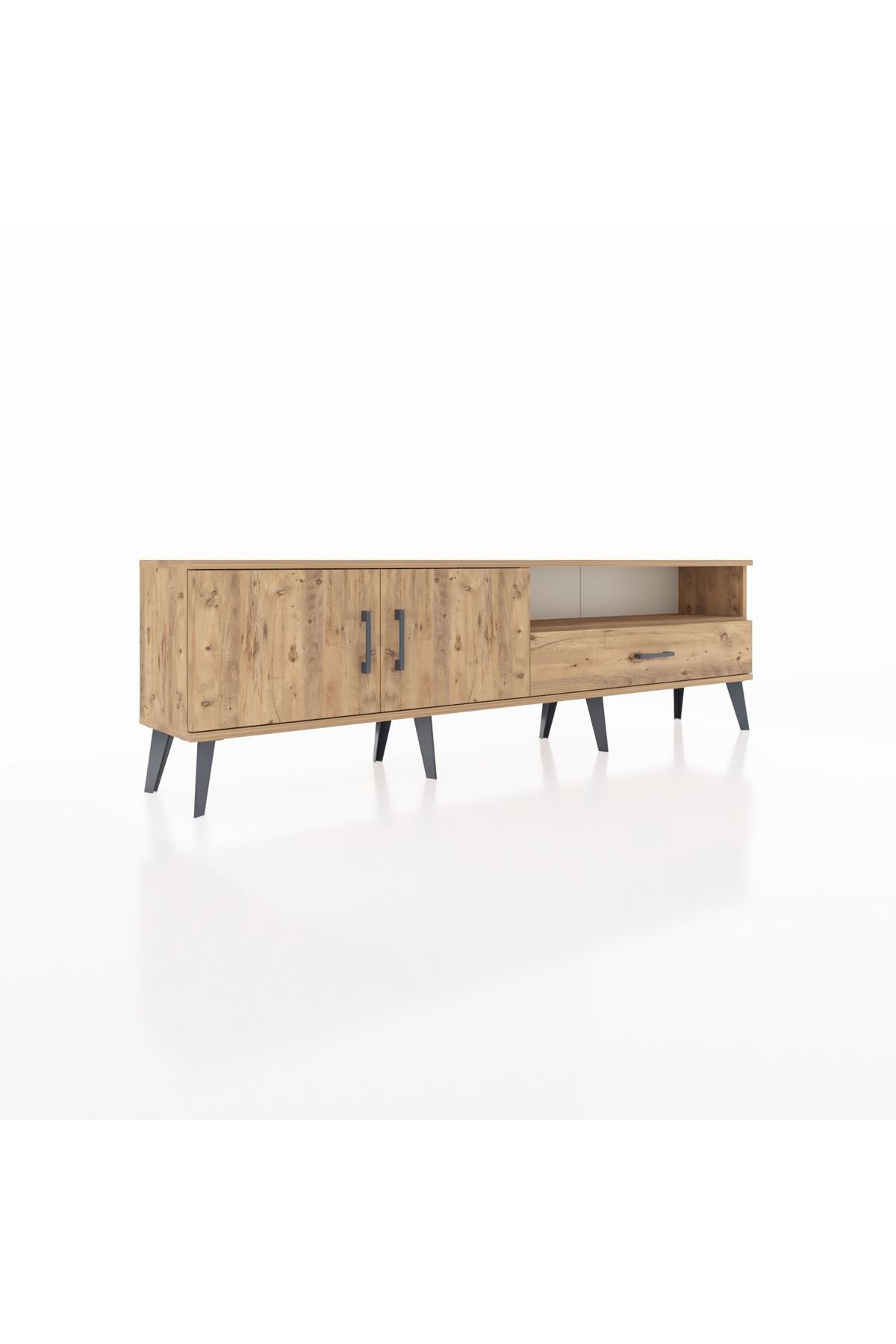 Arges TV Ünitesi 2 Raflı Tek Çekmeceli 2 Kapaklı 176x30x51 Çam-Çam/Çam