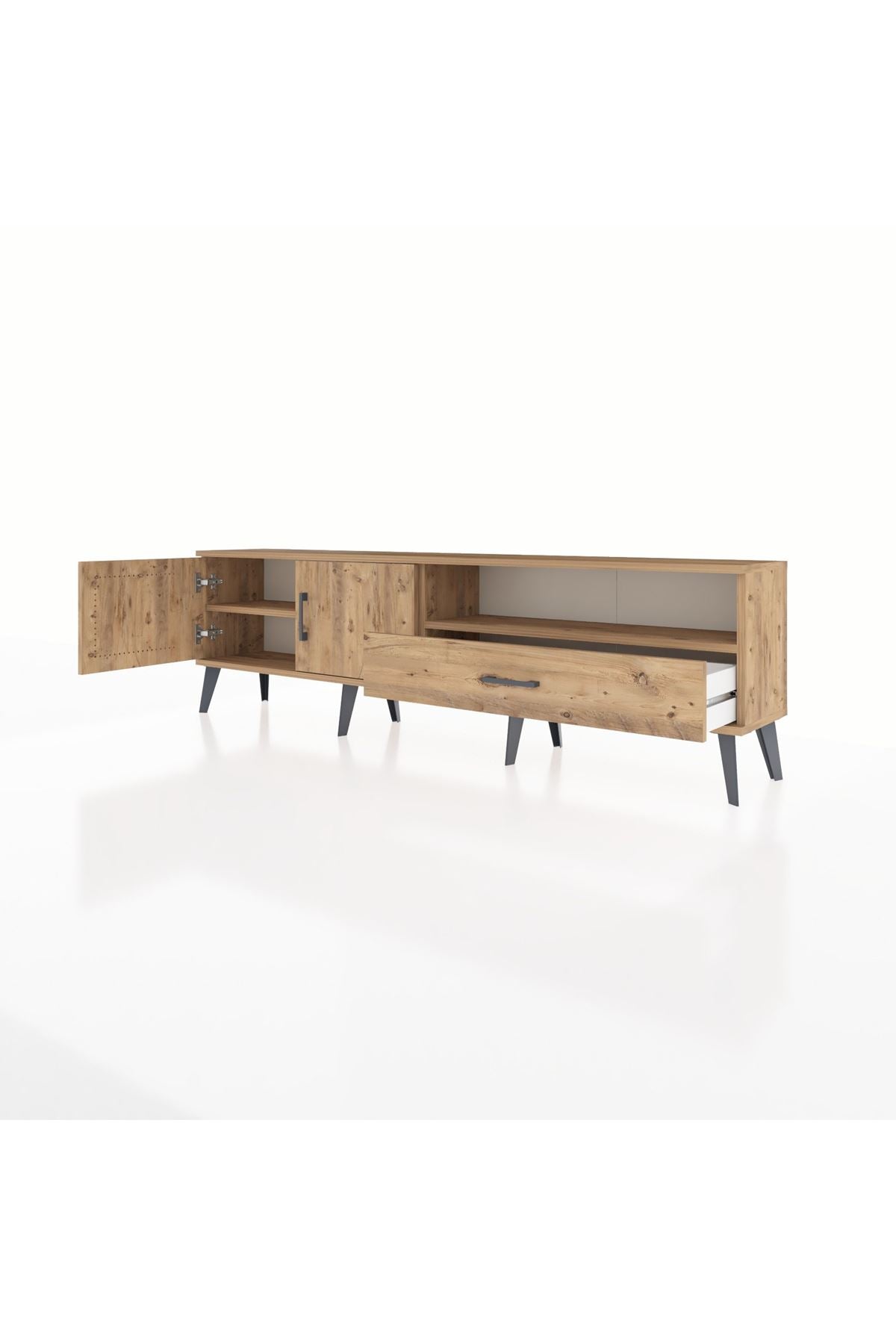 Arges TV Ünitesi 2 Raflı Tek Çekmeceli 2 Kapaklı 176x30x51 Çam-Çam/Çam
