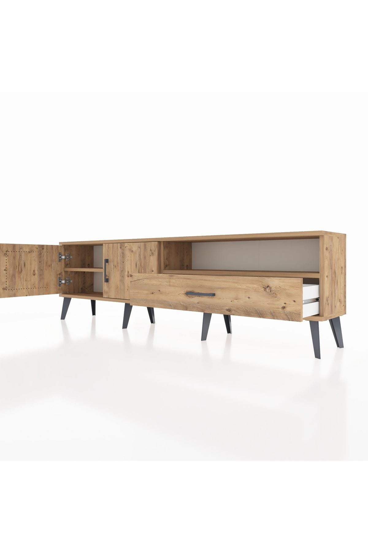 Arges TV Ünitesi 2 Raflı Tek Çekmeceli 2 Kapaklı 176x30x51 Çam-Çam/Çam