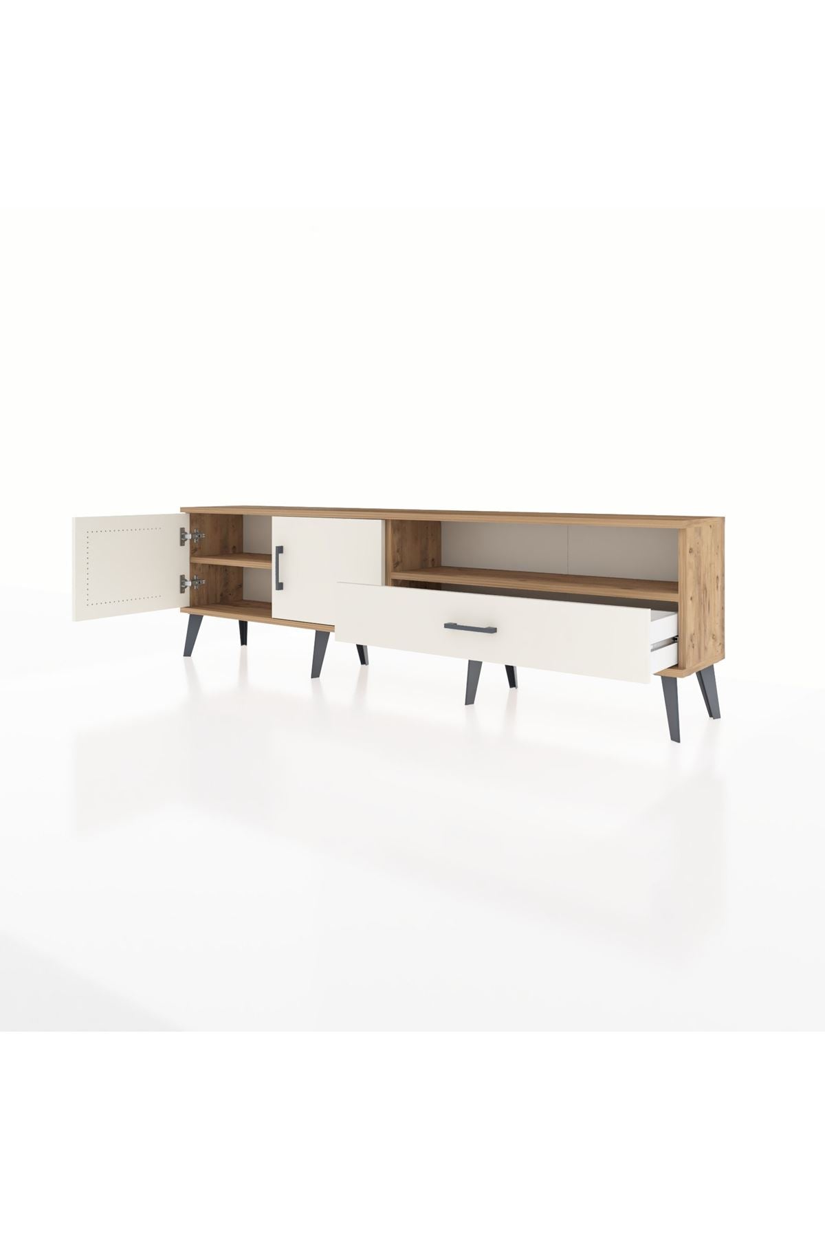 Arges TV Ünitesi 2 Raflı Tek Çekmeceli 2 Kapaklı 176x30x51 Çam-Aytaşı/Aytaşı