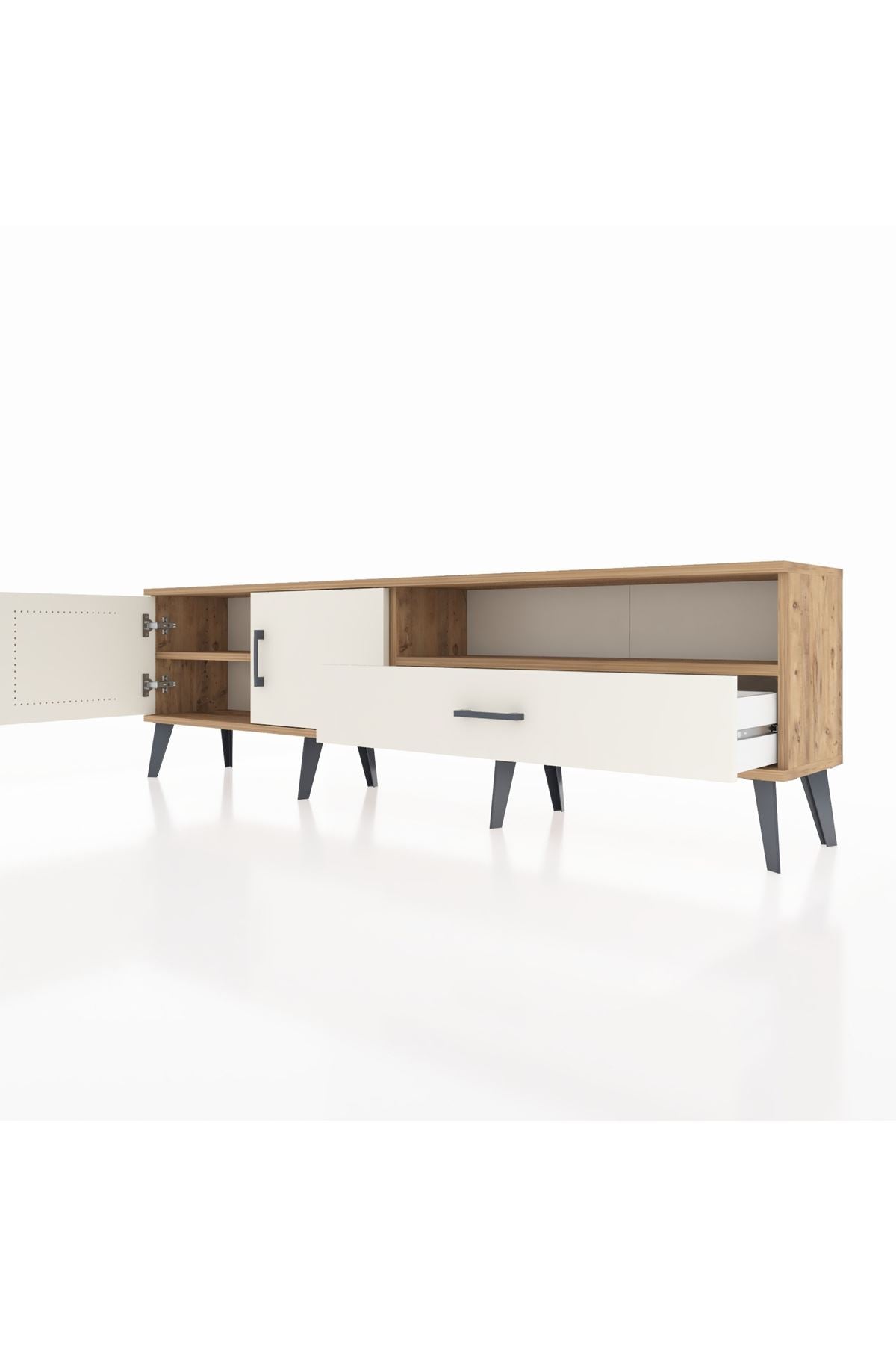 Arges TV Ünitesi 2 Raflı Tek Çekmeceli 2 Kapaklı 176x30x51 Çam-Aytaşı/Aytaşı