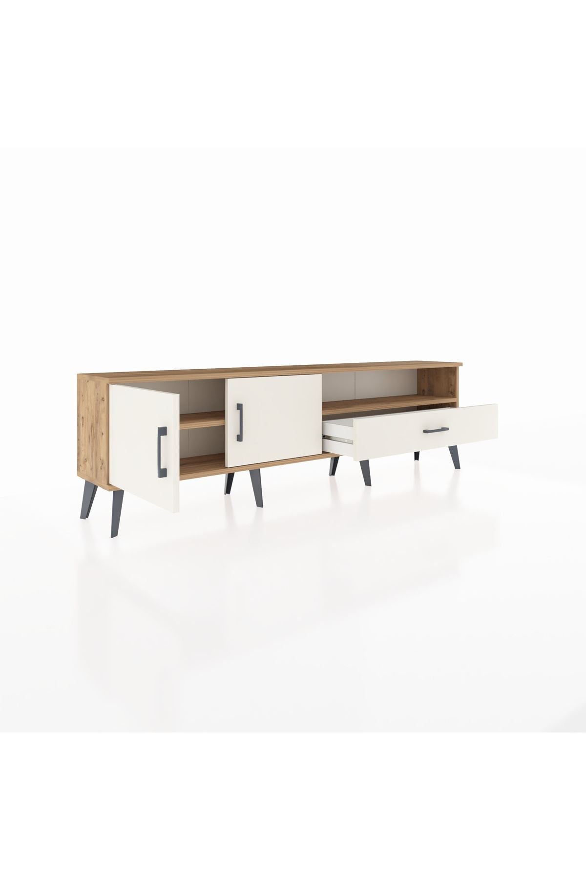 Arges TV Ünitesi 2 Raflı Tek Çekmeceli 2 Kapaklı 176x30x51 Çam-Aytaşı/Aytaşı