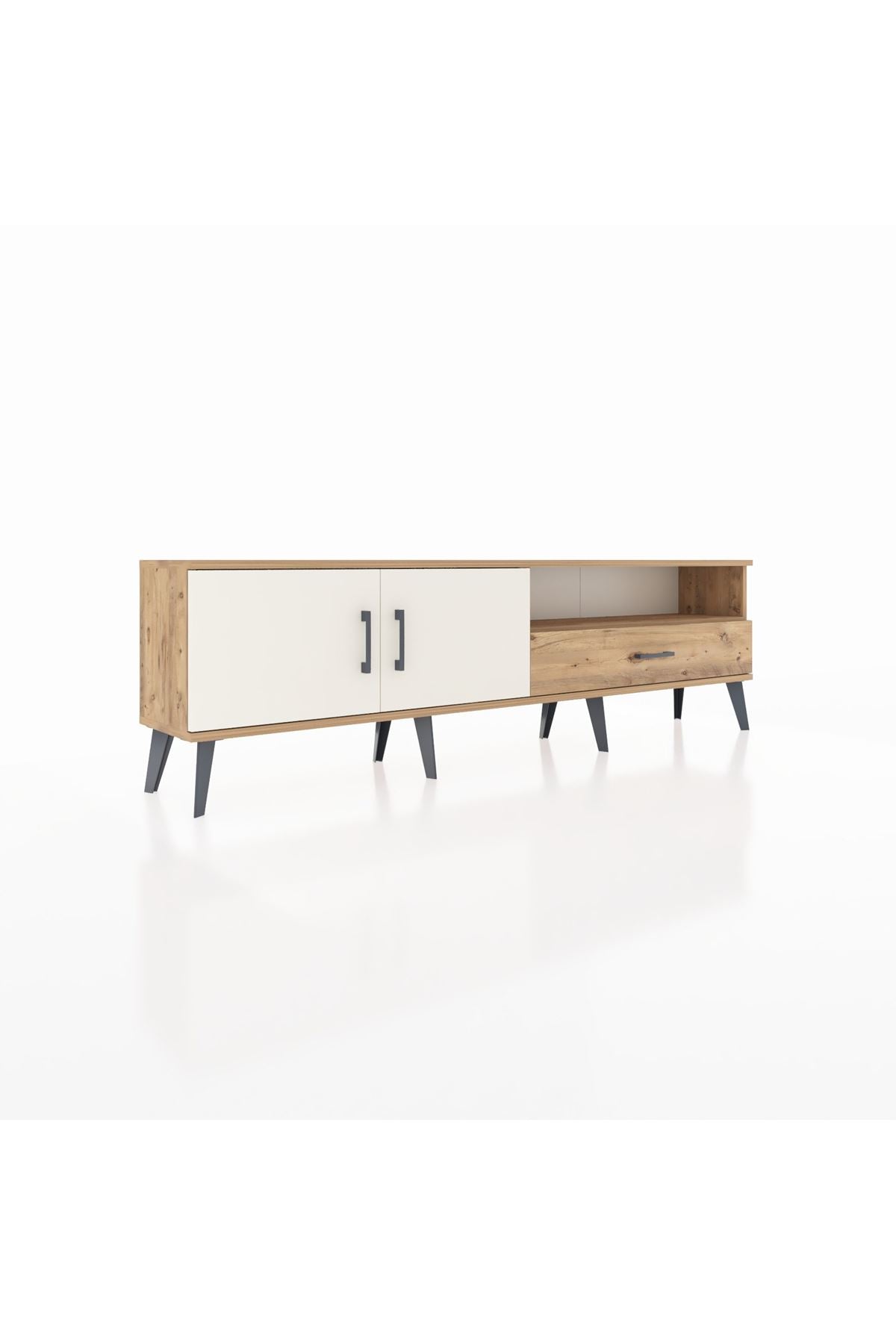 Arges TV Ünitesi 2 Raflı Tek Çekmeceli 2 Kapaklı 176x30x51 Çam-Aytaşı/Çam
