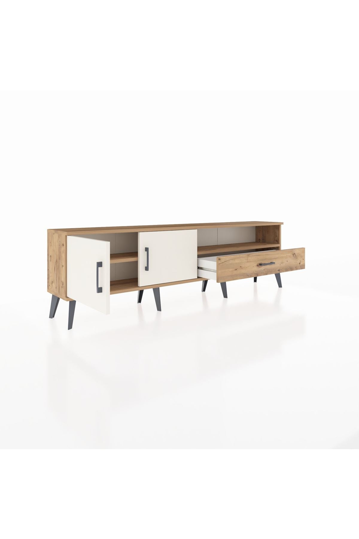 Arges TV Ünitesi 2 Raflı Tek Çekmeceli 2 Kapaklı 176x30x51 Çam-Aytaşı/Çam