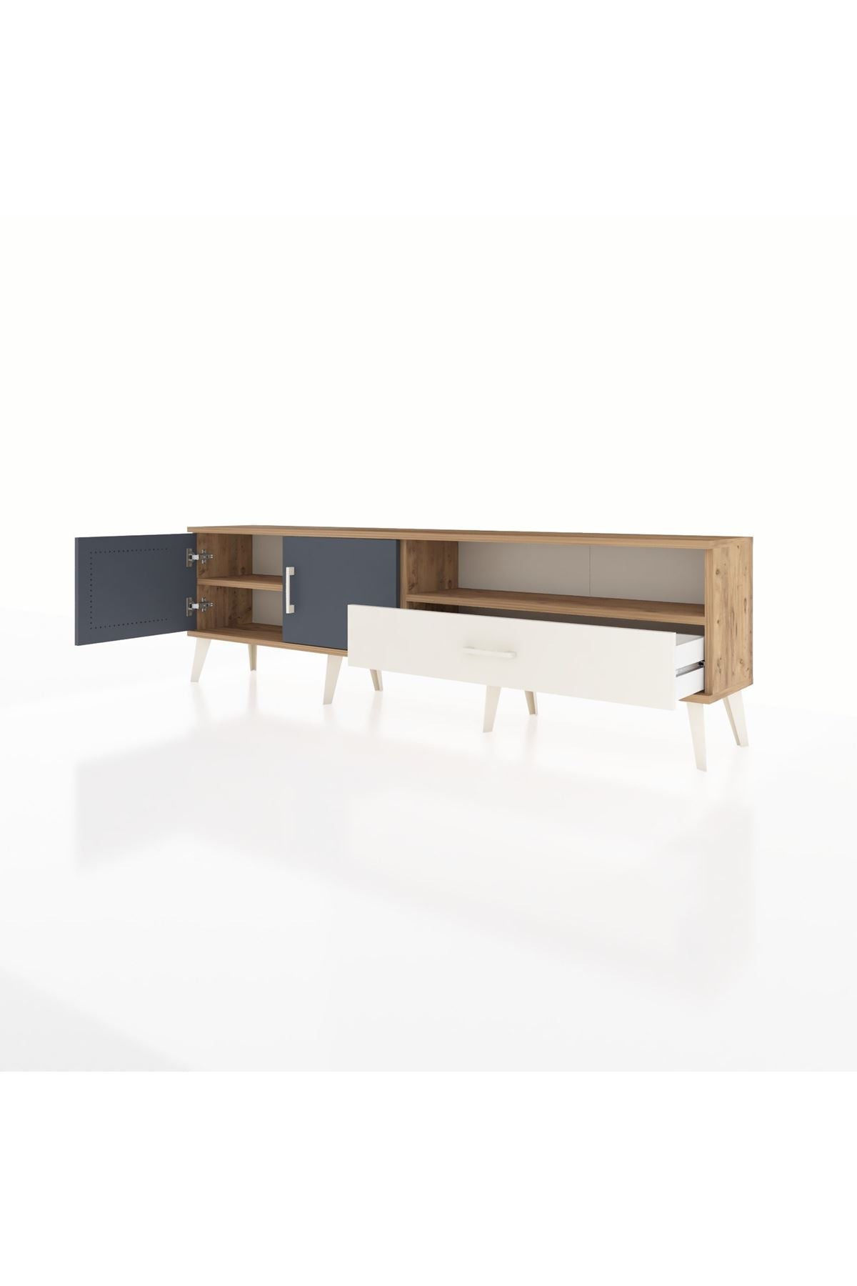 Arges TV Ünitesi 2 Raflı Tek Çekmeceli 2 Kapaklı 176x30x51 Çam-Antrasit/Aytaşı