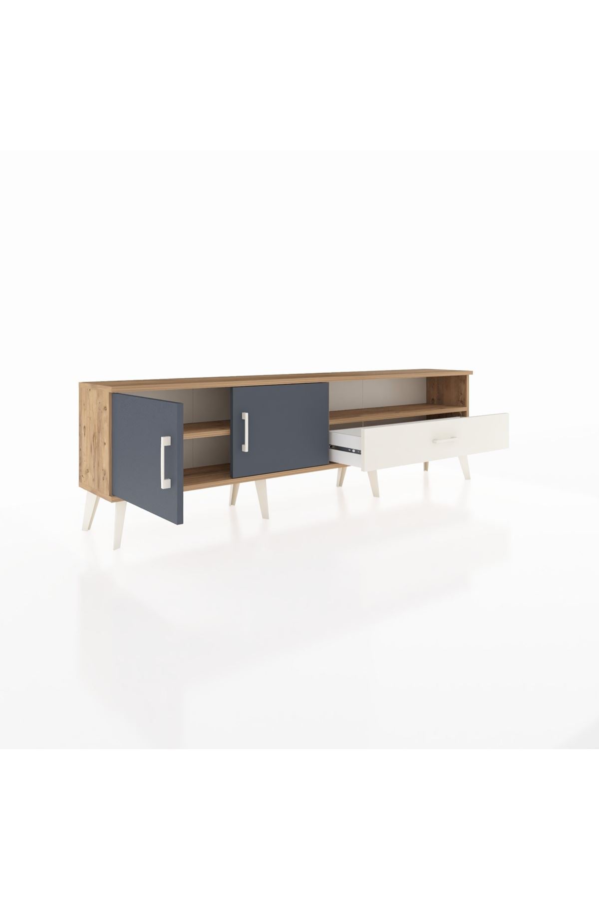 Arges TV Ünitesi 2 Raflı Tek Çekmeceli 2 Kapaklı 176x30x51 Çam-Antrasit/Aytaşı