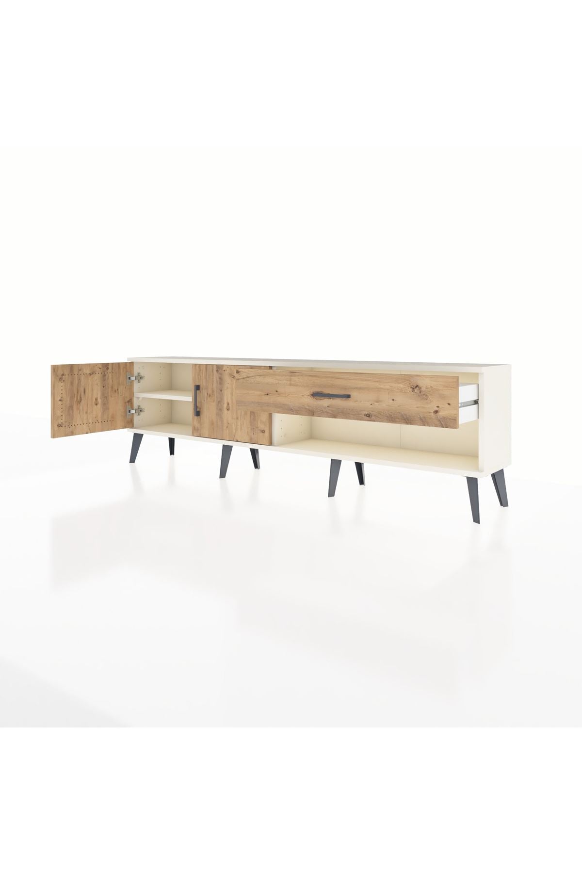 Arges TV Ünitesi Tek Raflı Tek Çekmeceli 2 Kapaklı 176x30x51 Aytaşı-Çam/Çam