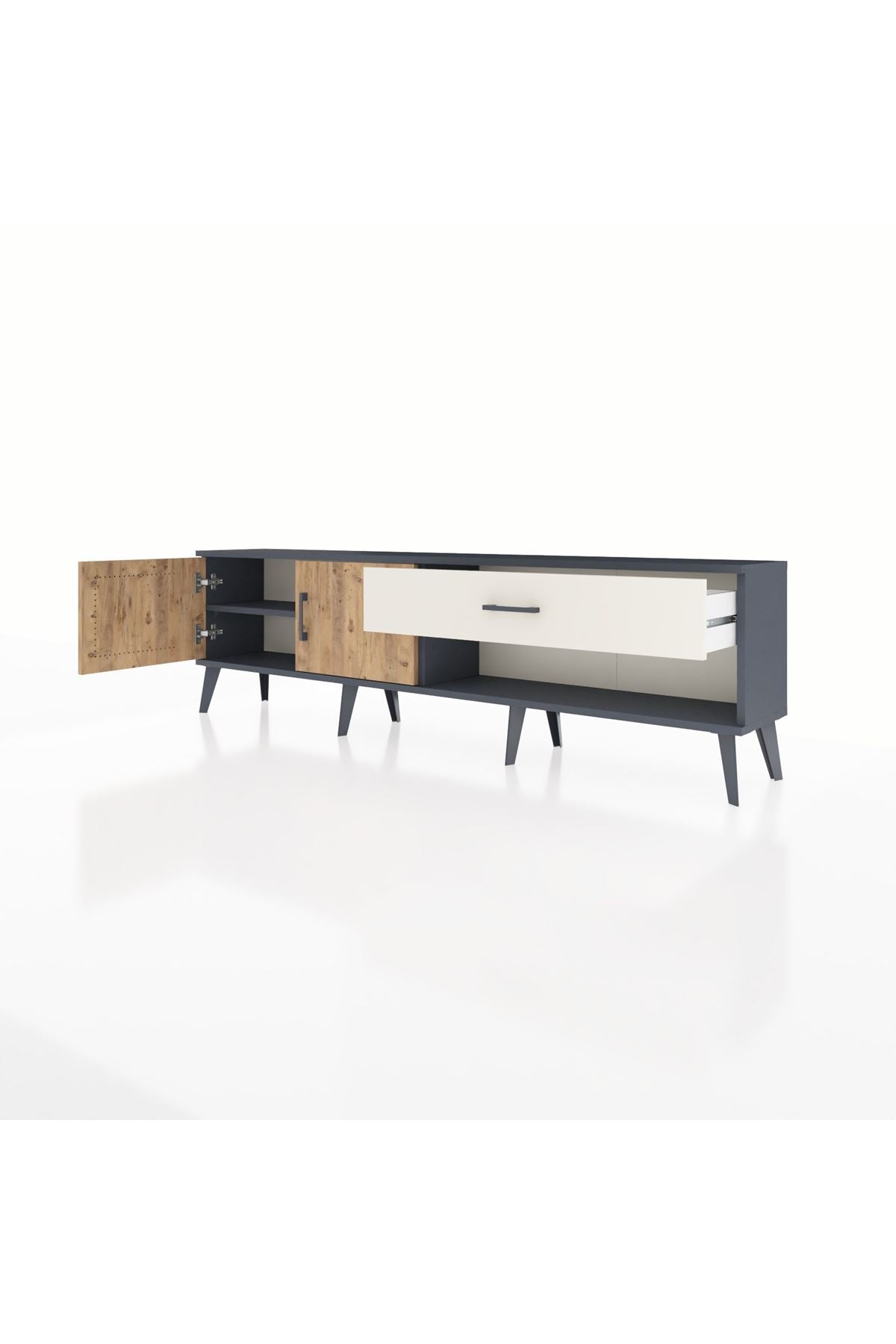 Arges TV Ünitesi Tek Raflı Tek Çekmeceli 2 Kapaklı 176x30x51 Antrasit-Çam/Aytaşı