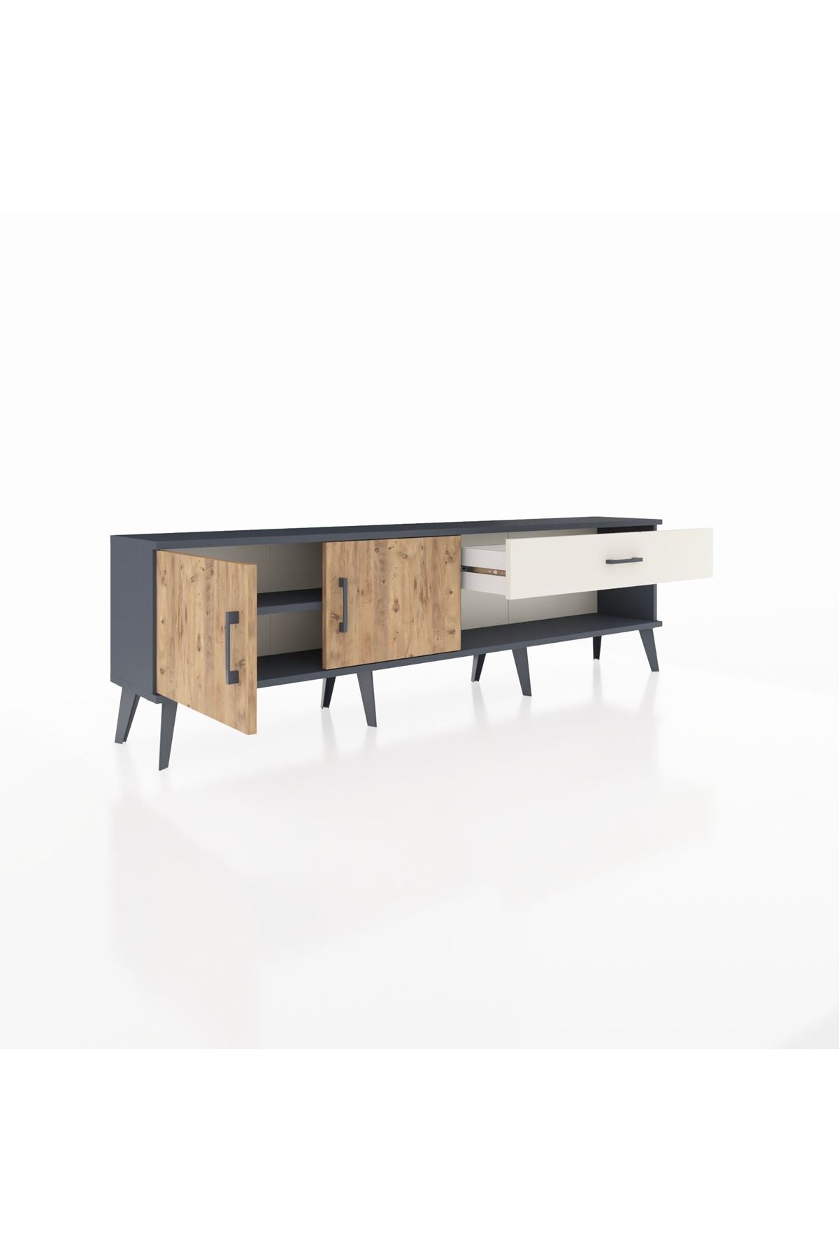 Arges TV Ünitesi Tek Raflı Tek Çekmeceli 2 Kapaklı 176x30x51 Antrasit-Çam/Aytaşı