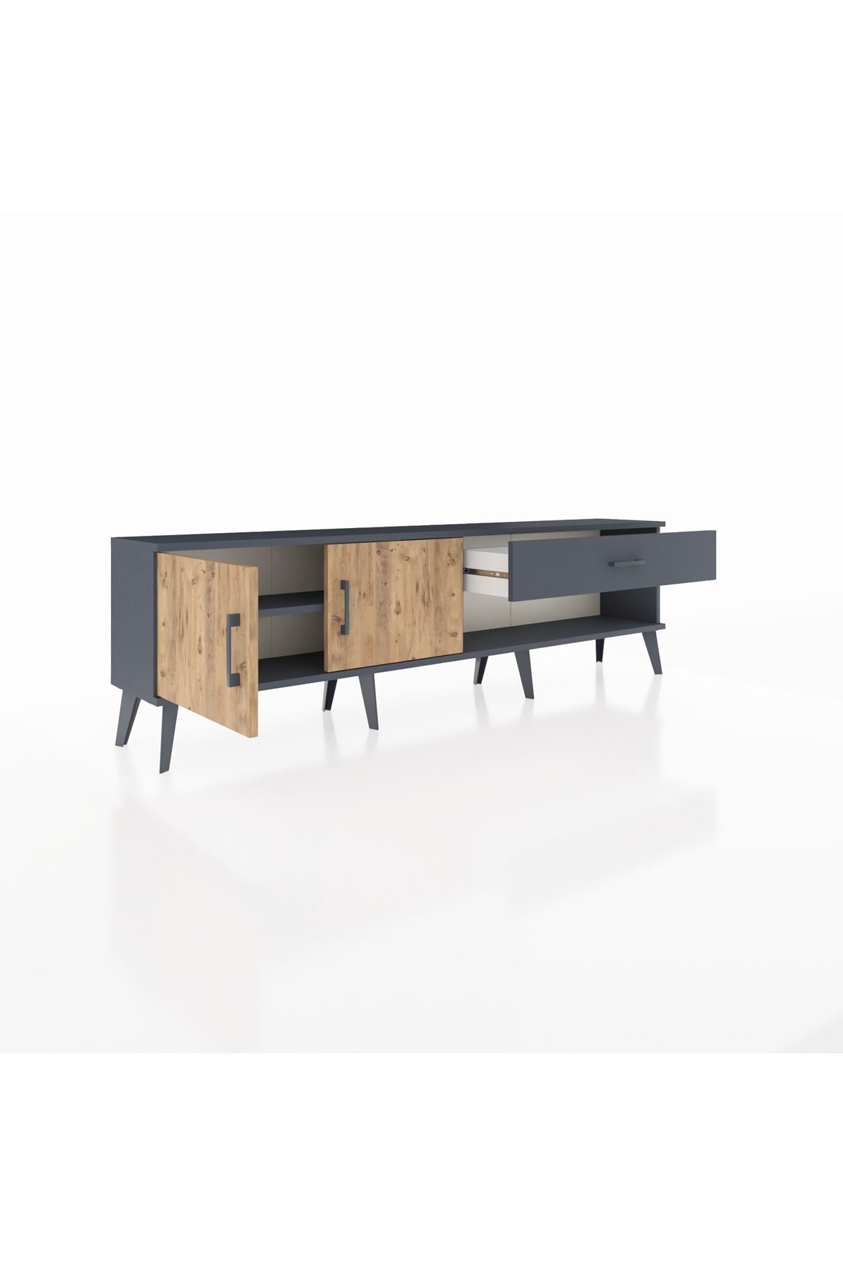 Arges TV Ünitesi Tek Raflı Tek Çekmeceli 2 Kapaklı 176x30x51 Antrasit-Çam/Antrasit