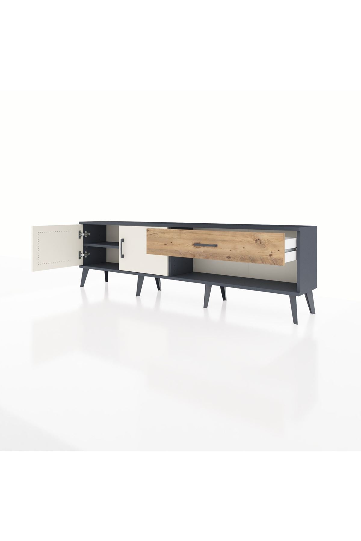 Arges TV Ünitesi Tek Raflı Tek Çekmeceli 2 Kapaklı 176x30x51 Antrasit-Aytaşı/Çam