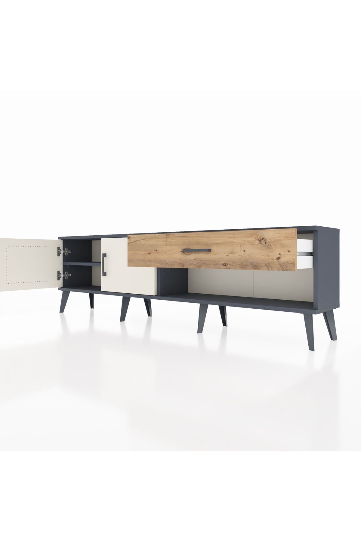 Arges TV Ünitesi Tek Raflı Tek Çekmeceli 2 Kapaklı 176x30x51 Antrasit-Aytaşı/Çam