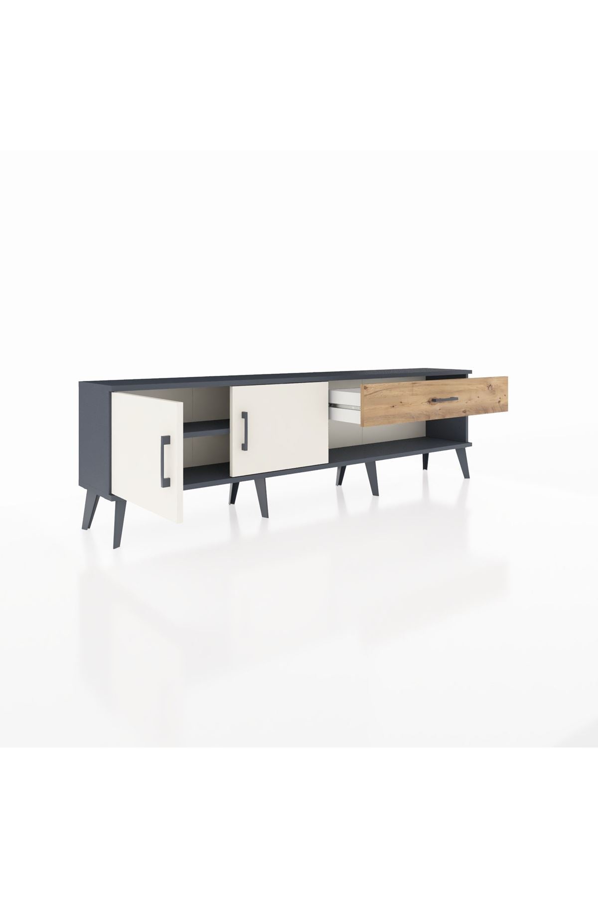 Arges TV Ünitesi Tek Raflı Tek Çekmeceli 2 Kapaklı 176x30x51 Antrasit-Aytaşı/Çam