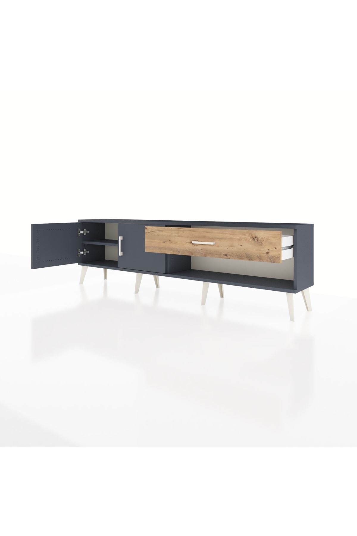 Arges TV Ünitesi Tek Raflı Tek Çekmeceli 2 Kapaklı 176x30x51 Antrasit-Antrasit/Çam